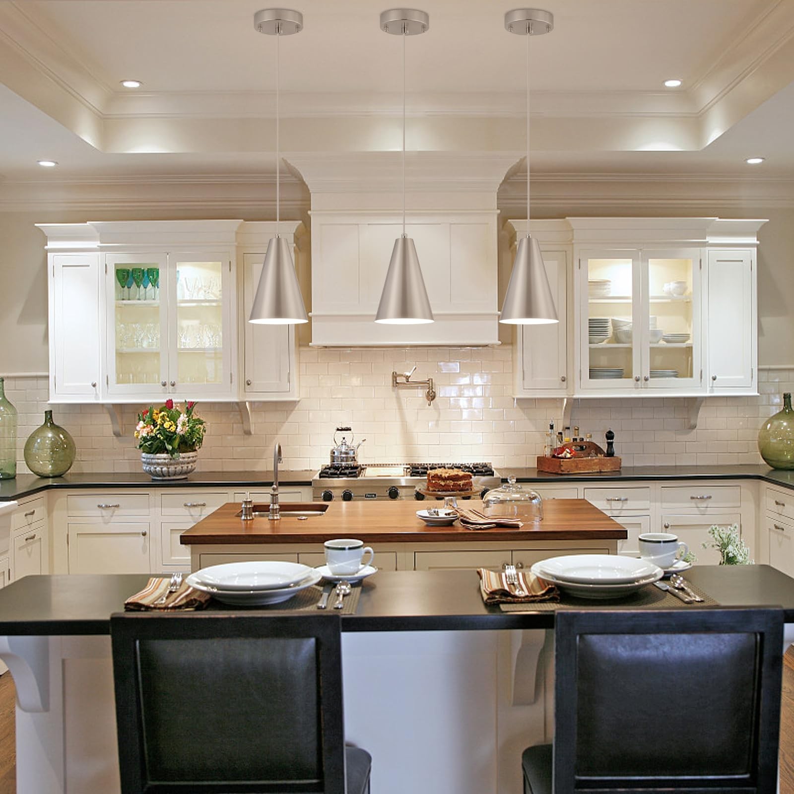 Brushed Nickel Pendant Lights Kitchen Island,Dining Room 3Pack