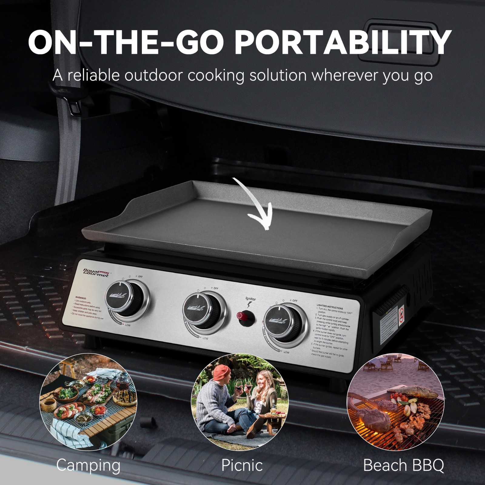 Royal Gourmet 3-Burner Propane Tabletop Griddle Regulator & Cover Included