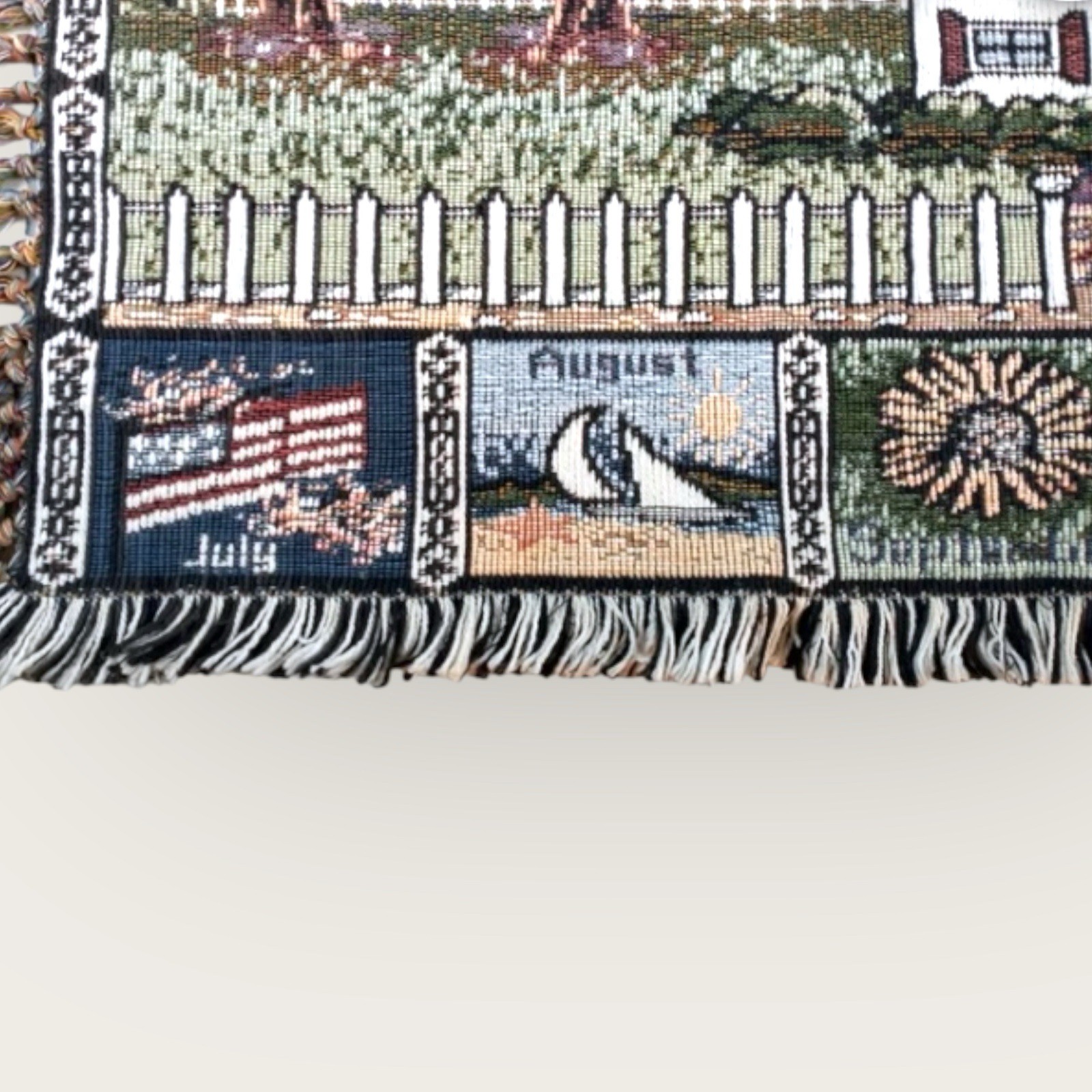 Vintage 12 MONTHS Country House Tapestry 20×35 FAST SHIP
