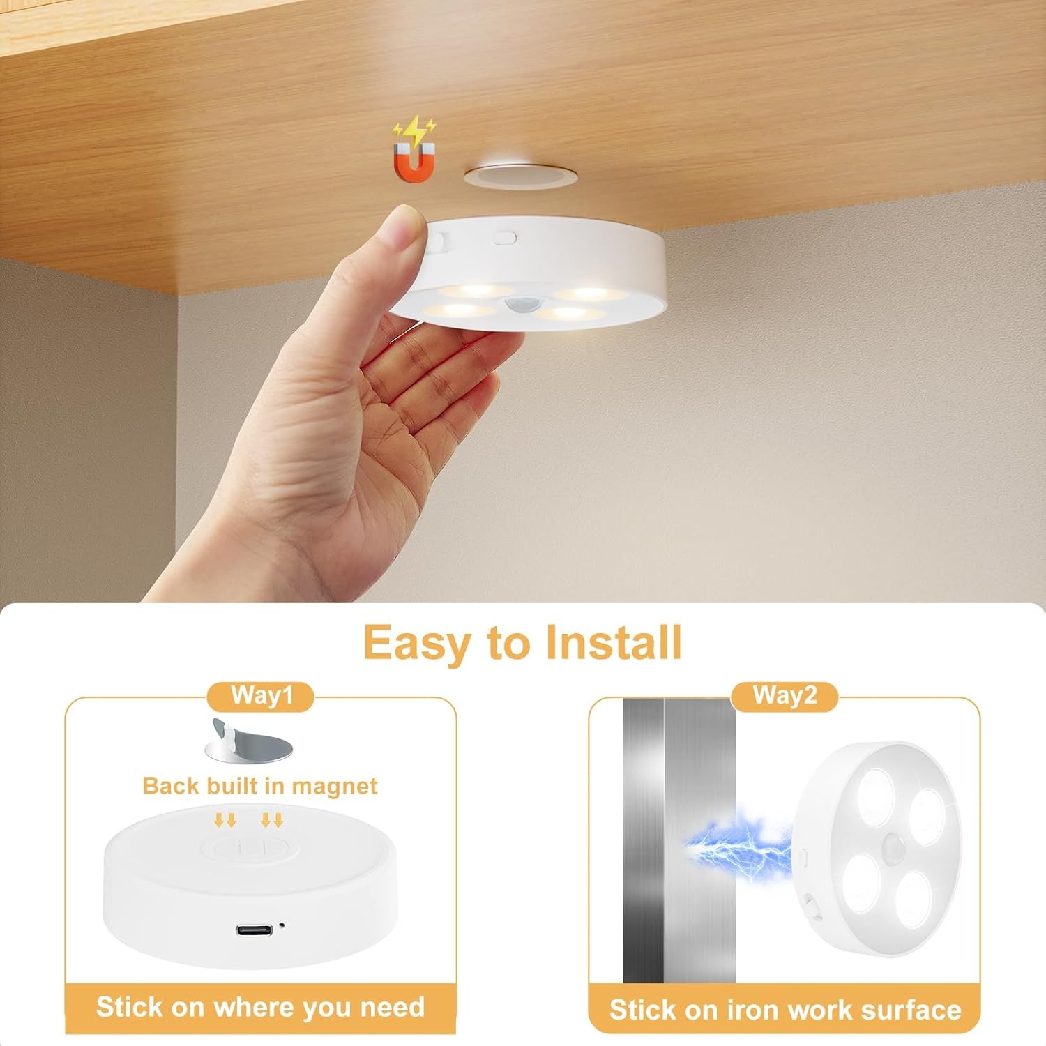 RGB Puck Lights with Remote & Motion – 1500mAh Rechargeable Under Cabinet …