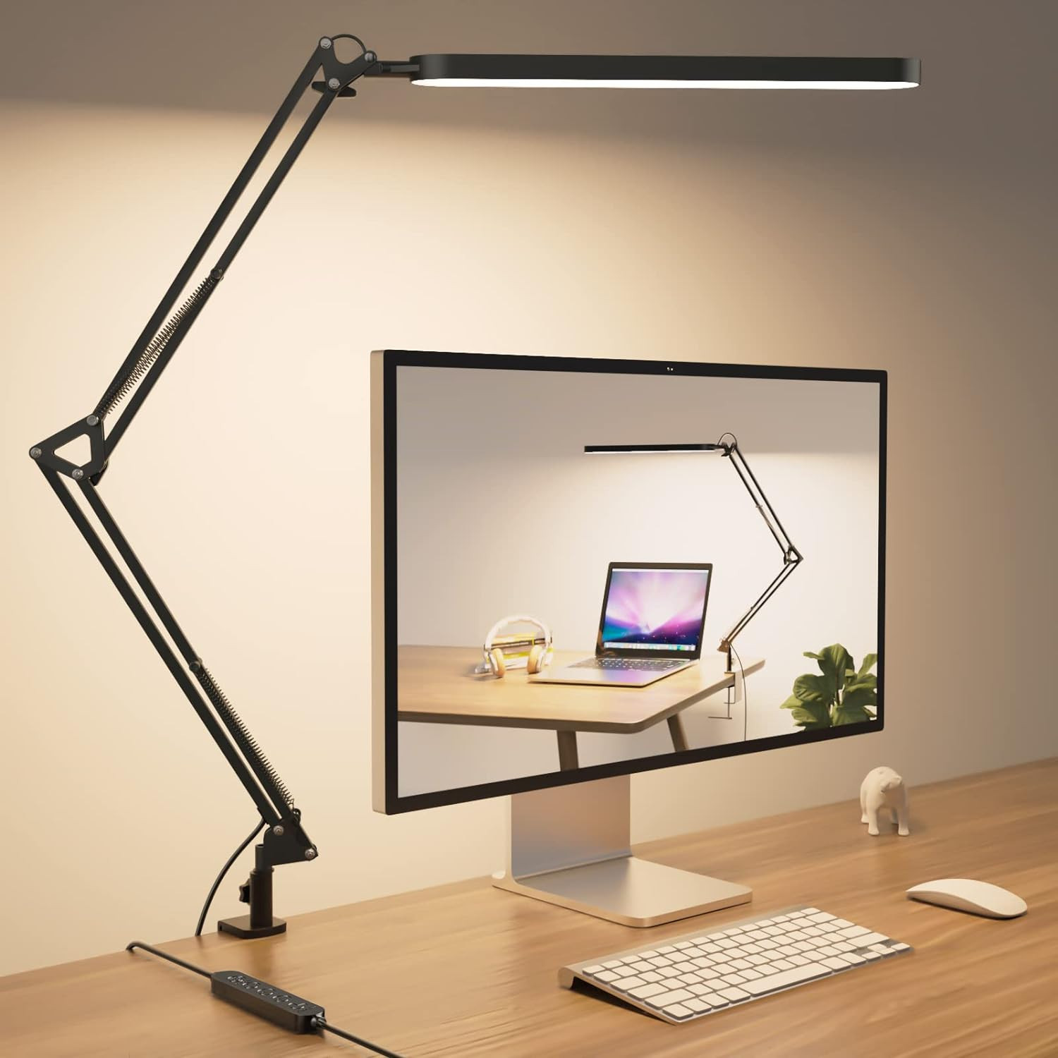 LED Desk Lamp Adjustable Swing Arm Eye Care 5 Modes 11 Brightness Memory Black