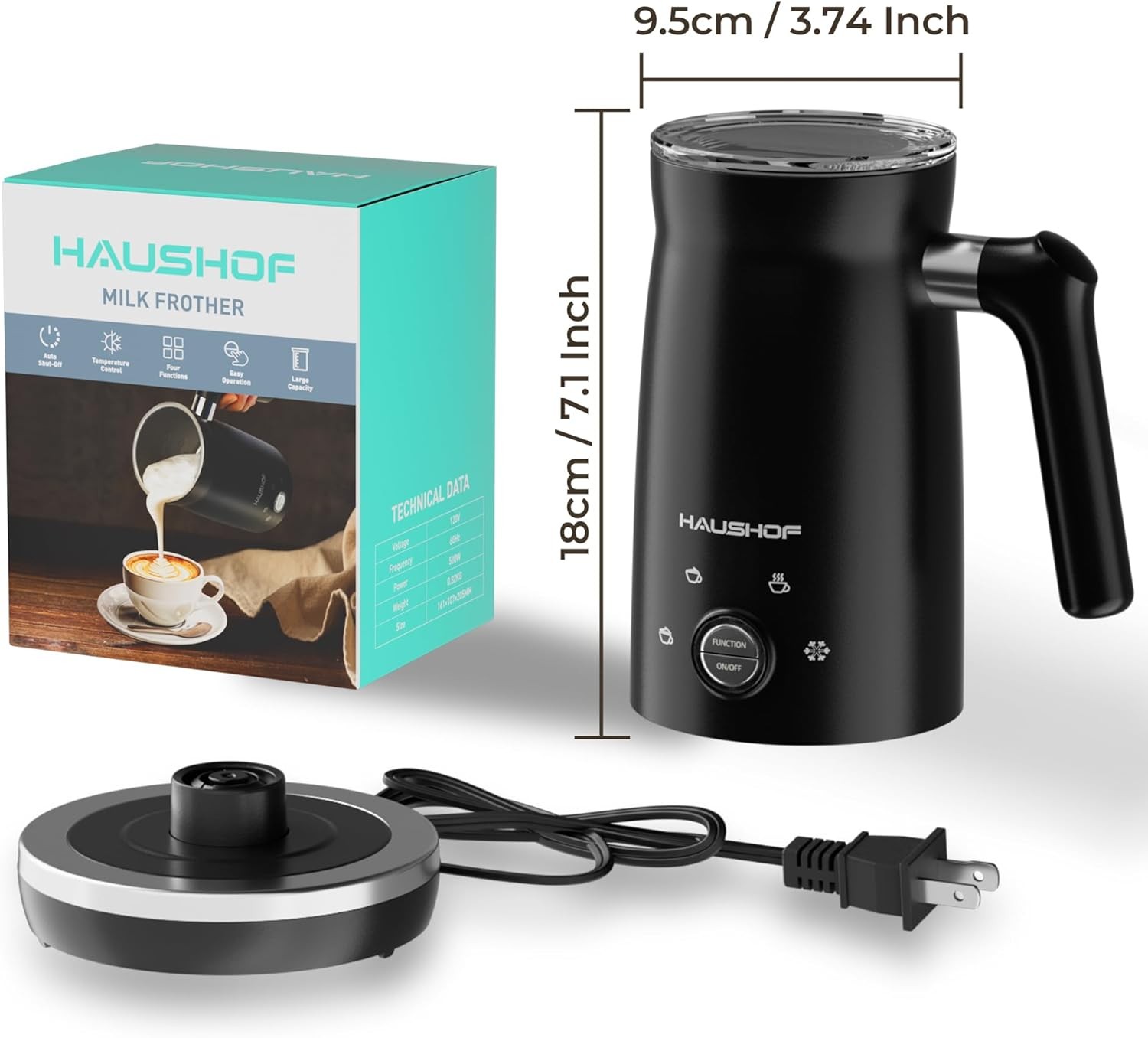 HAUSHOF Electric Milk Frother 4-in-1 Milk Frother and Steamer for Coffe Latte