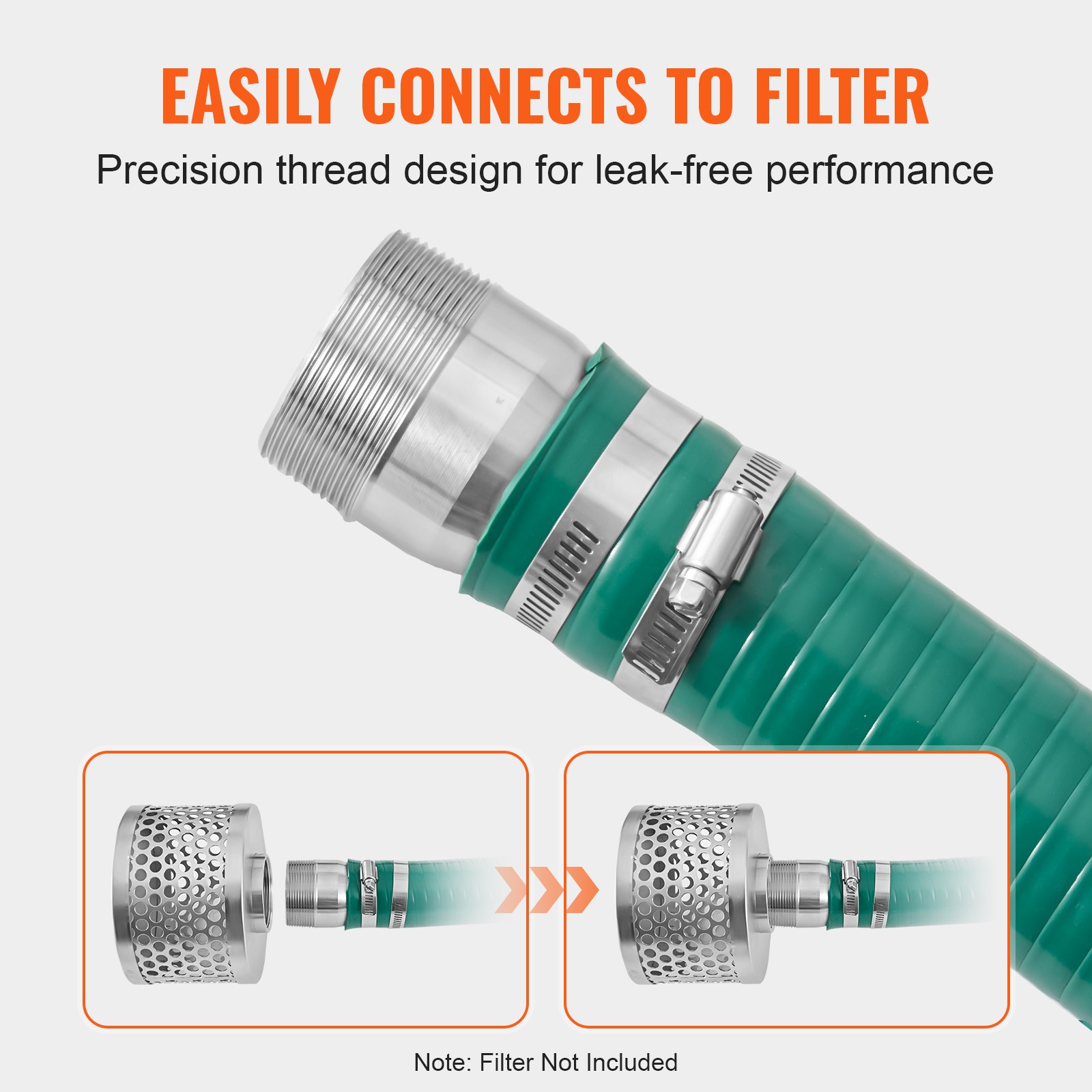 Suction Hose 2 in x 20 ft Green High Quality Hose Complete Fittings