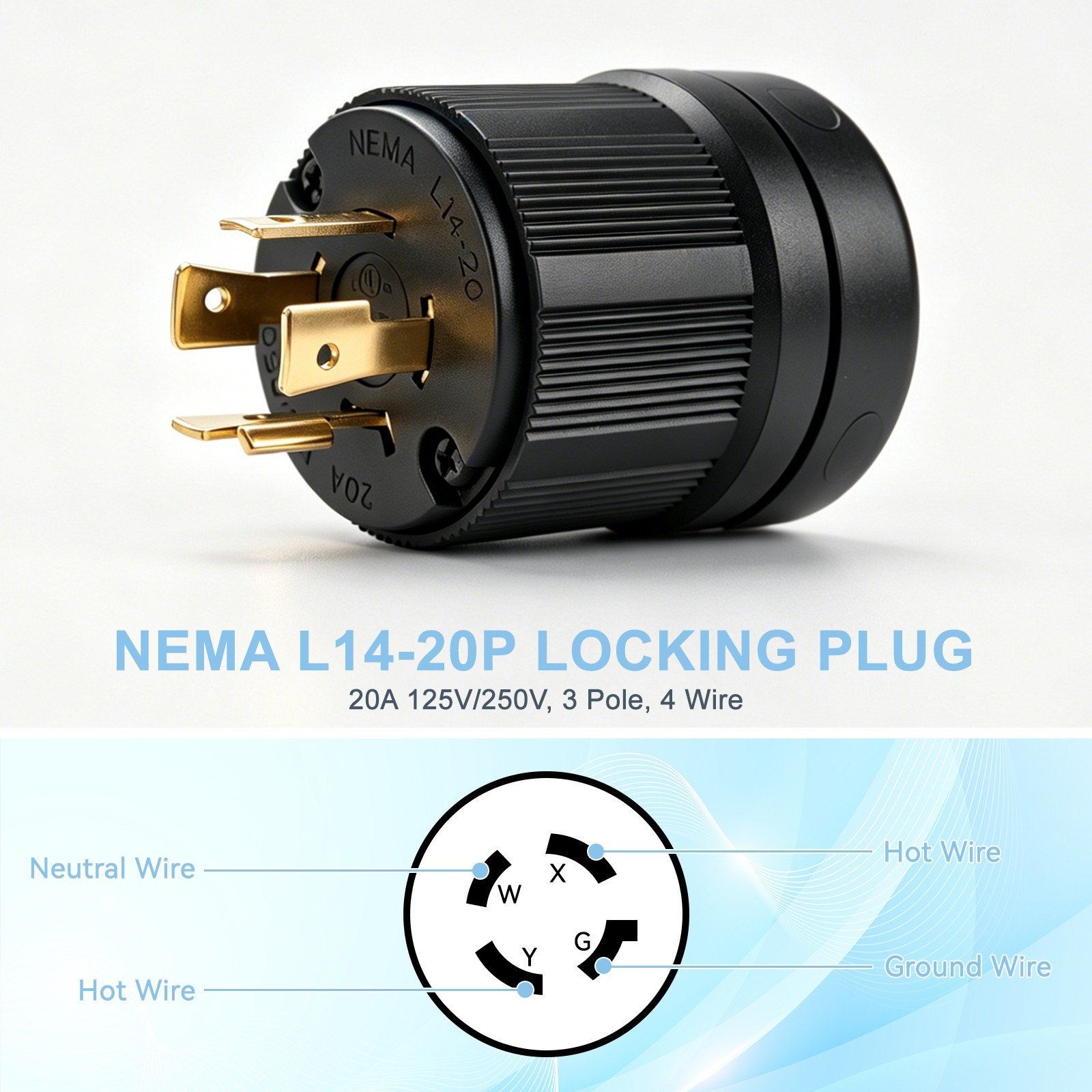 20A 125/250V L14-20P Generator Plug Heavy Duty Twist Lock NEMA home power