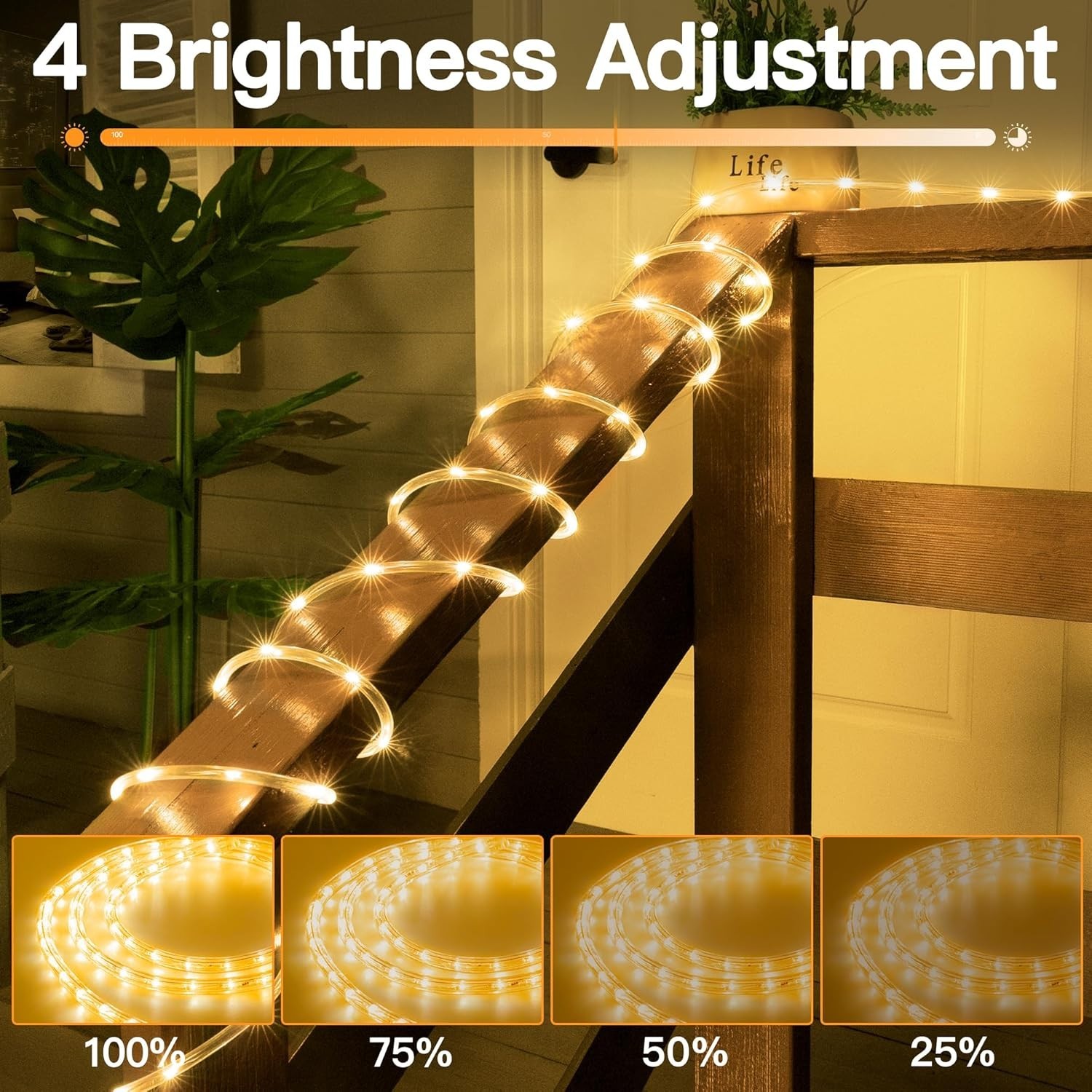 LED Rope Lights 50ft Waterproof Outdoor Indoor Dimmable Remote Decor