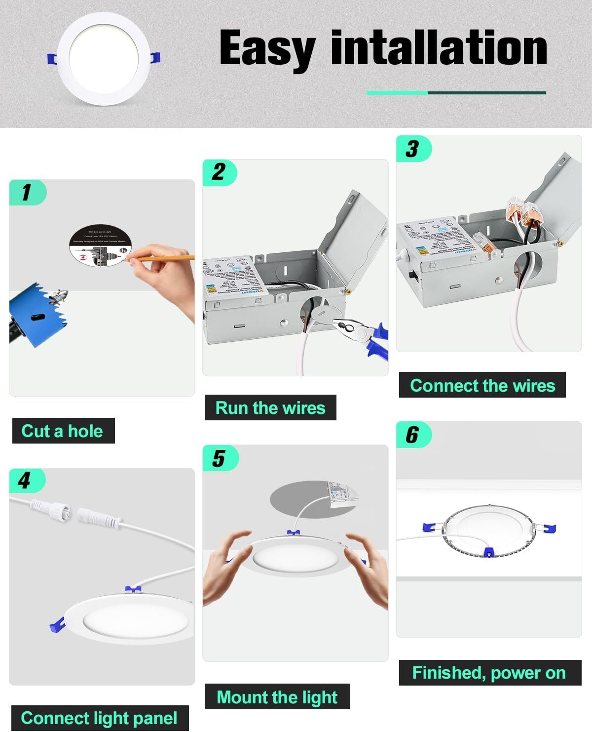 4 Inch 5CCT LED Recessed Ceiling Dimmable Light with Junction Box 2700K-5000K