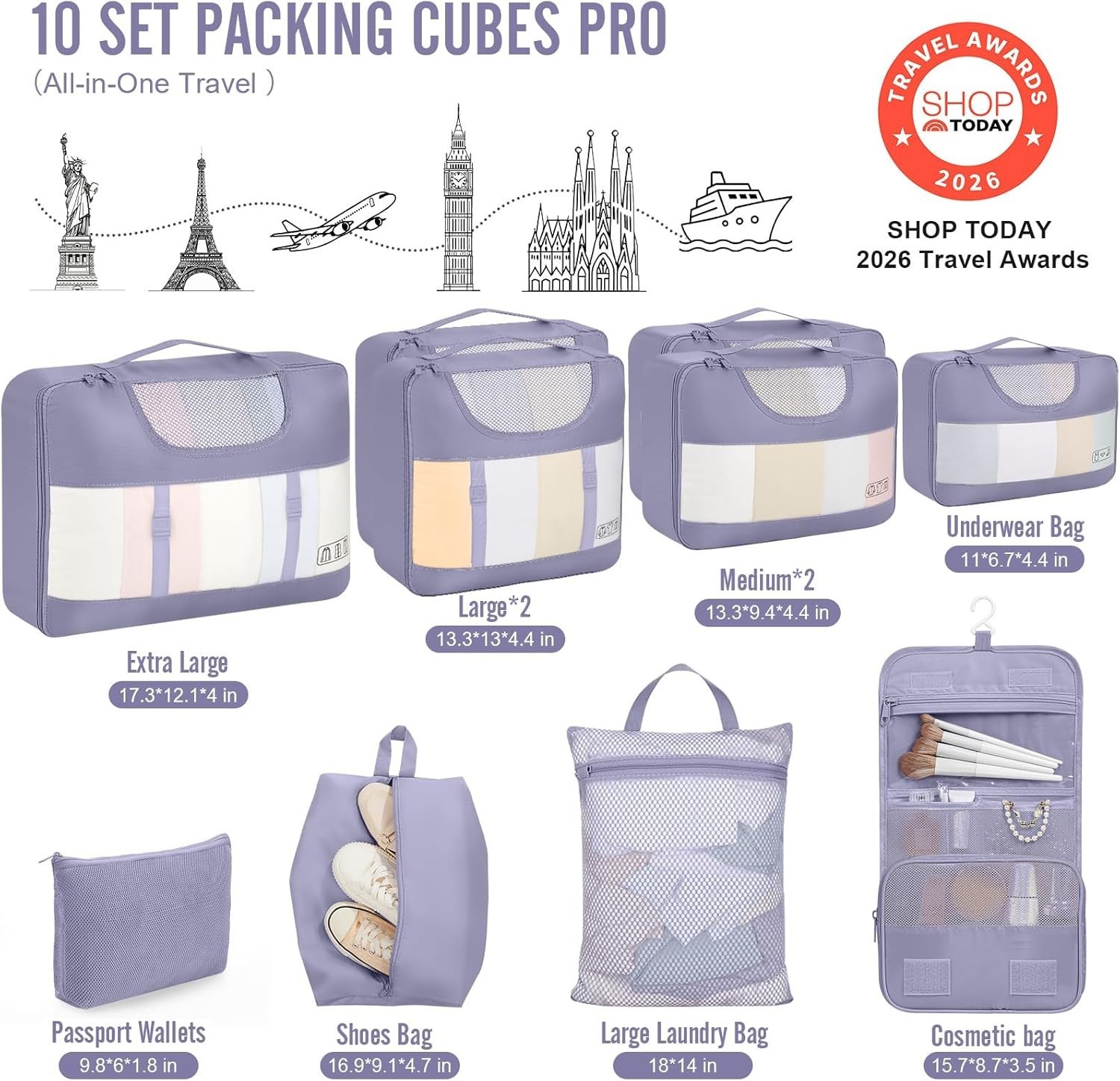 10-Piece Lightweight Packing Cube Set with Laundry Bag for Effortless Travel