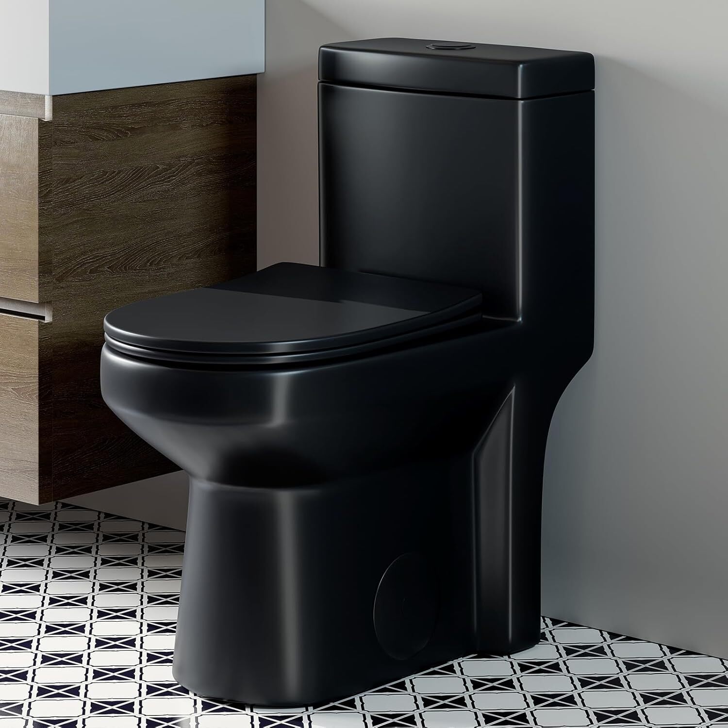 One Piece Toilet Matte Black with Soft Closing &UF Seat,Dual Flush 12” Rough-In