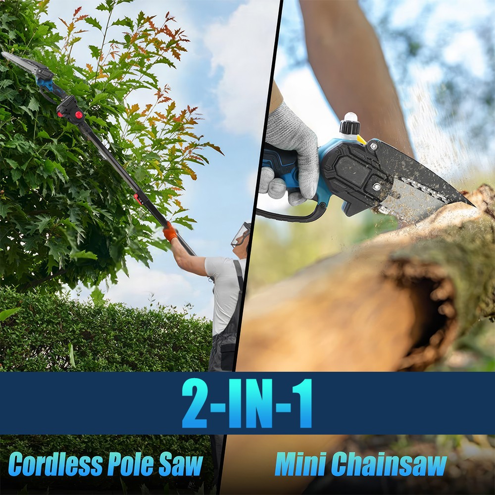 2-in-1 Electric Pole Saws Mini Chainsaw Cordless 6″ Chain Saw w/ Extension Pole