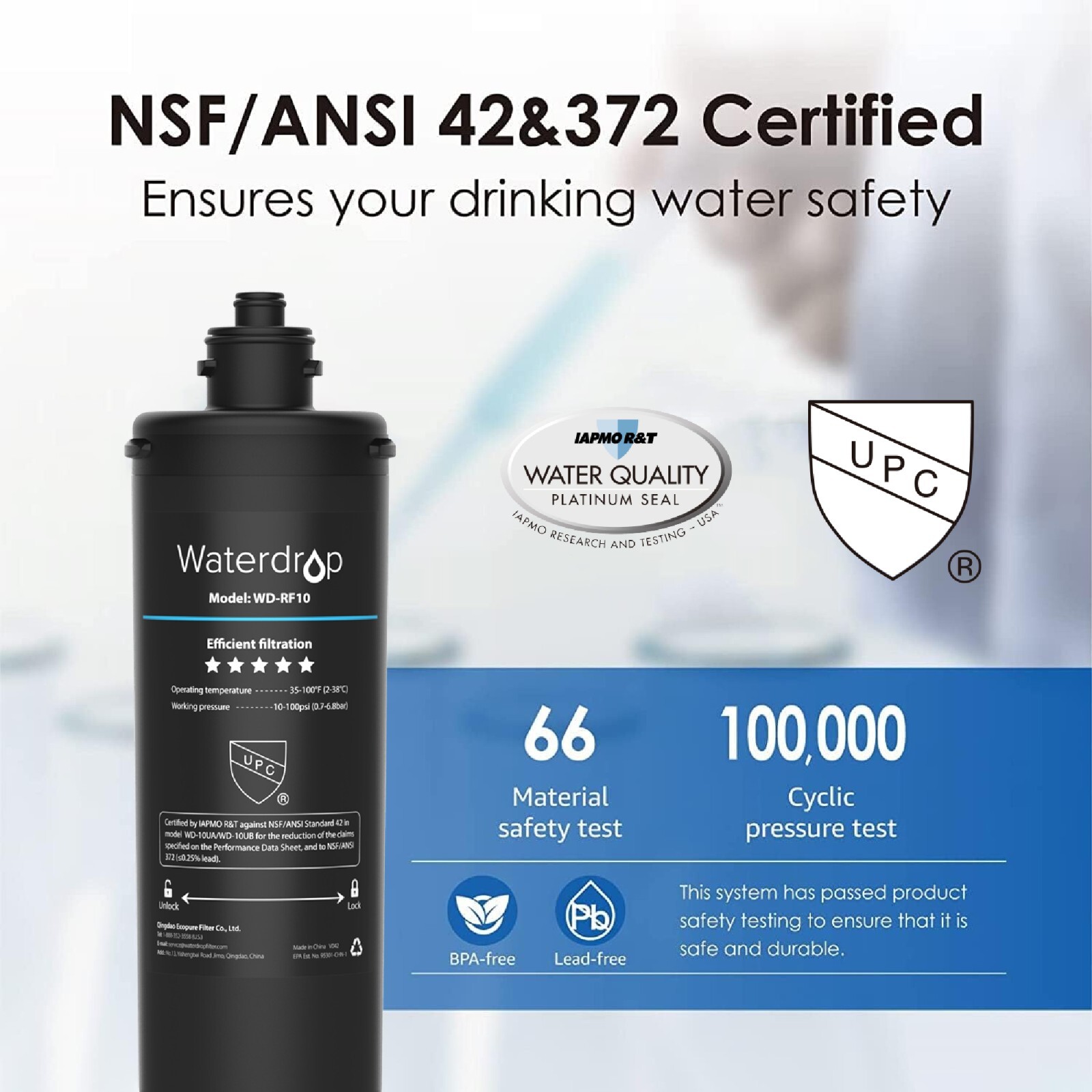 Waterdrop WD-RF10 Water Filter, 8000 Gal High Capacity, Replacement for 10UA/UB