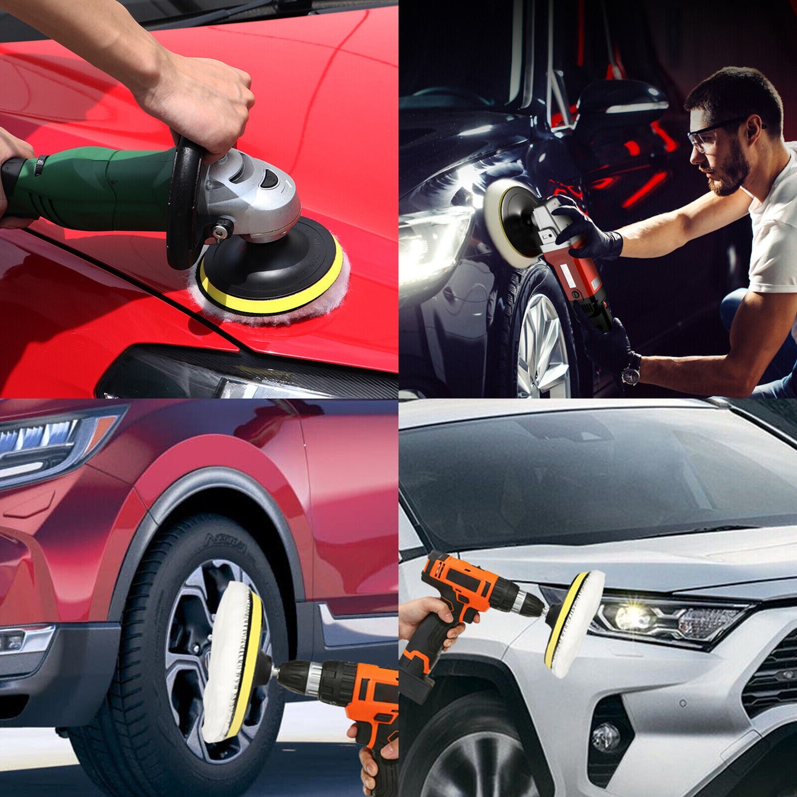 5PCS 6″ Buffing Polishing Pad Wool Wheel Mop Kit For Car Polisher Drill Adapter