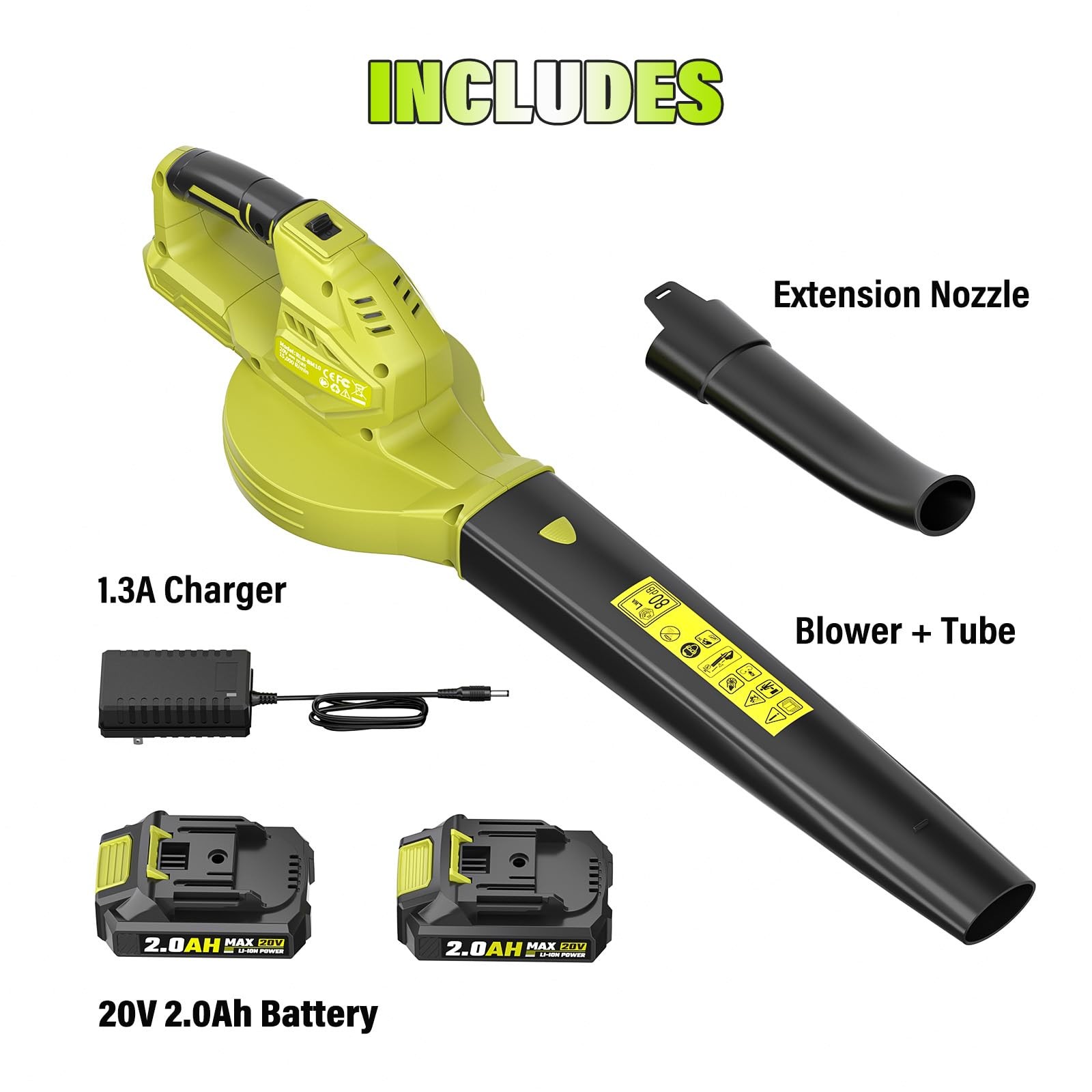 Leaf Blower 20V Cordless, with 2 x 2.0Ah Battery, 350 CFM 150 MPH