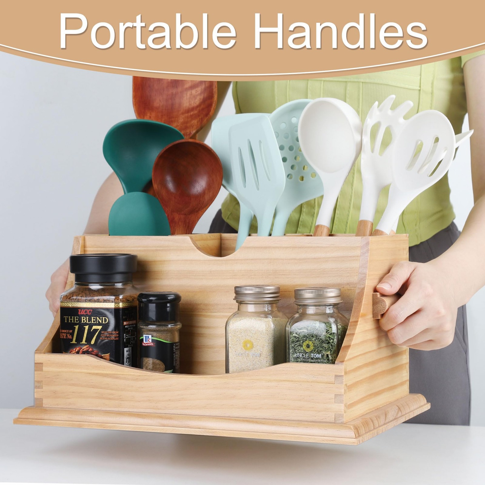 Kitchen Utensil Holder for Countertop with 4 Compartments, Natural Color(Uten…