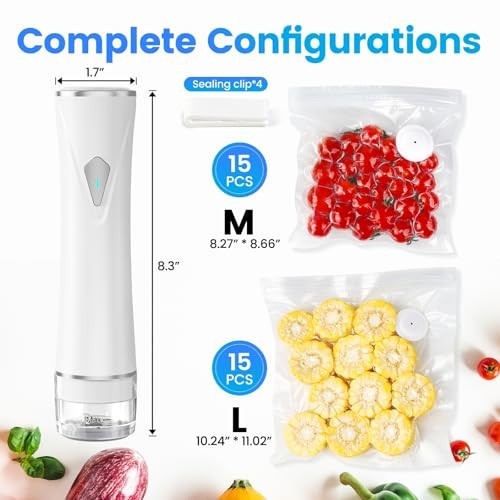 Preserve Compact Vacuum Sealer, Vacuum Sealer Machine + 30 Reusable Vacuum Bags