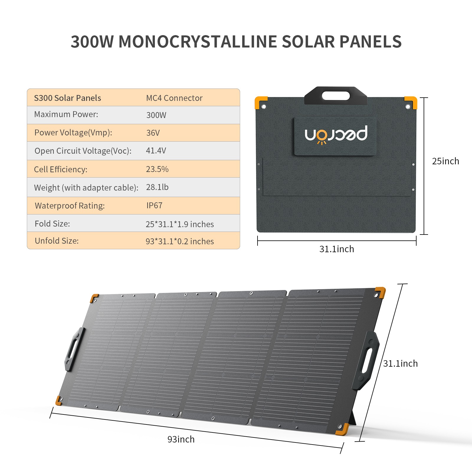 Used-300W Portable Solar Panel PECRON Kit for Power Station Generator Outdoors