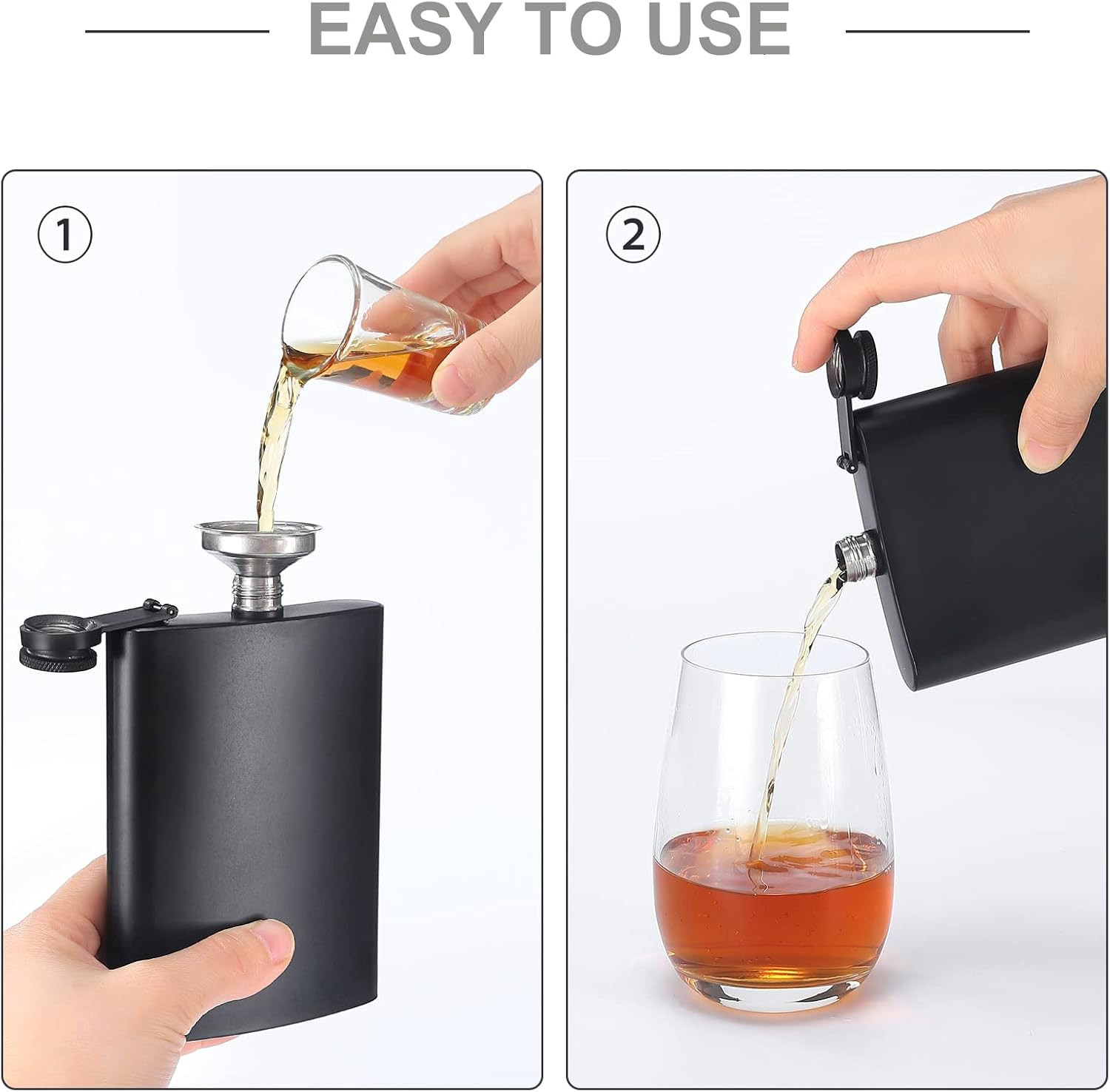 2 Pack Stainless Steel Hip Flasks Leakproof Pocket Whisky Flask Matte Finish