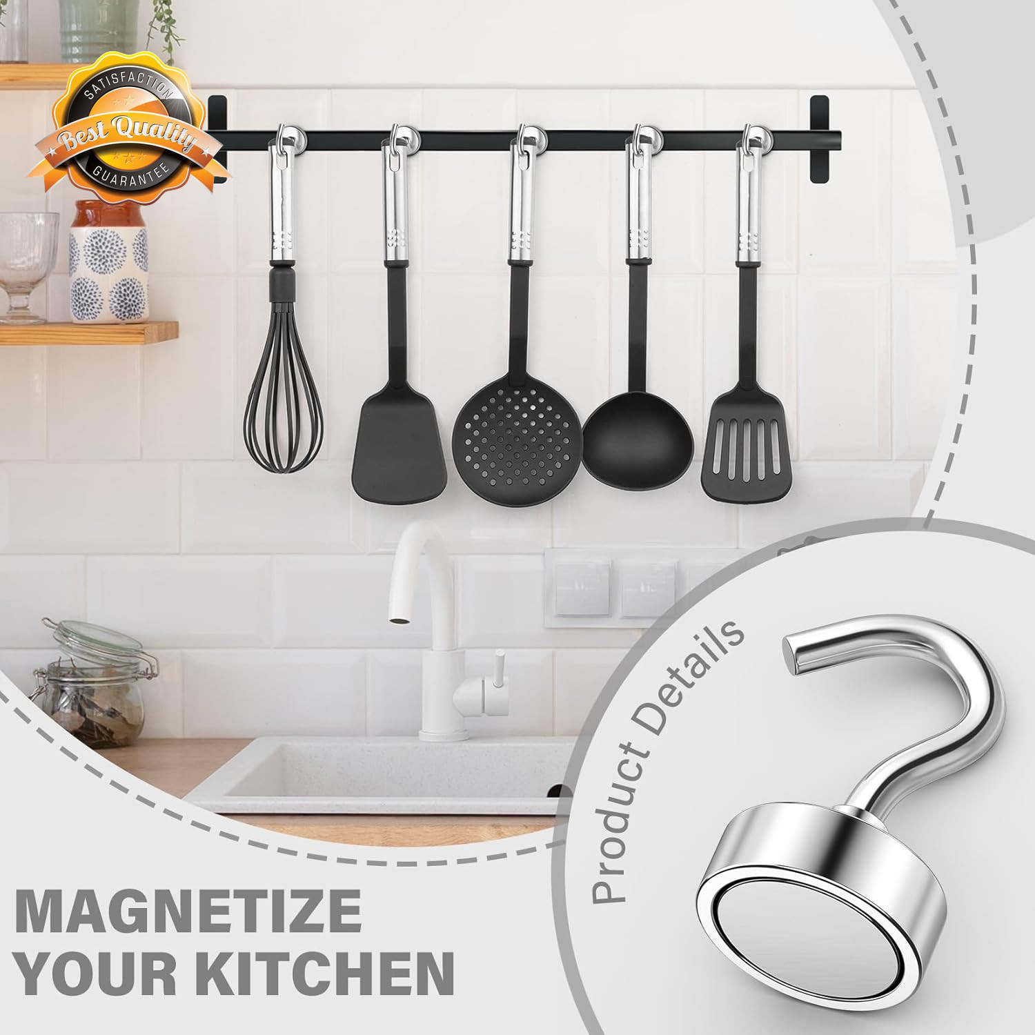 Magnetic Hooks Heavy Duty 30LB Strong Magnets Hanging Silver 8 Pack