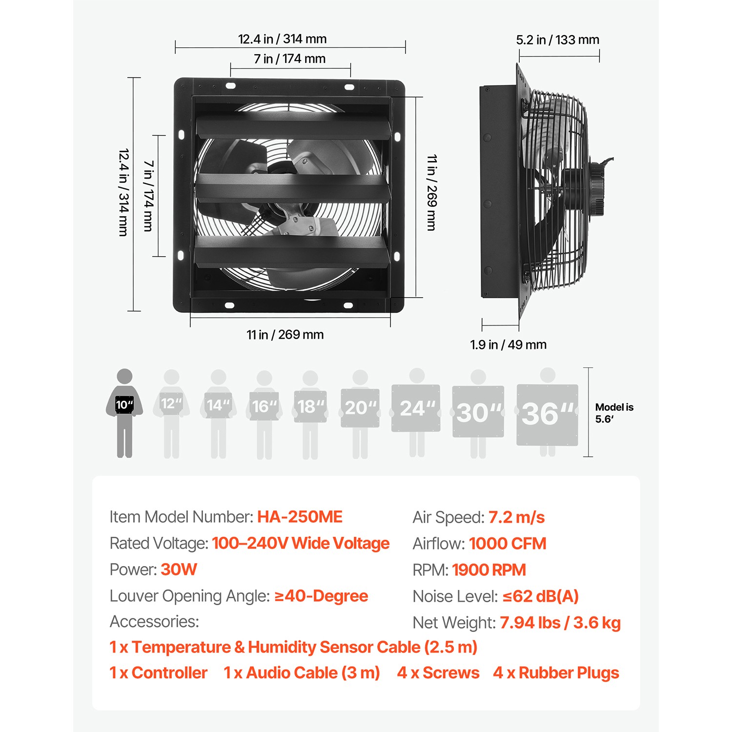 Uimoso 10 in Wall-Mount Shutter Exhaust Fan with Smart Controller