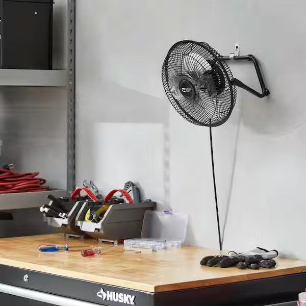 9 in. 3-Speed High Velocity Floor Fan in Black With Wall Mount Bracket