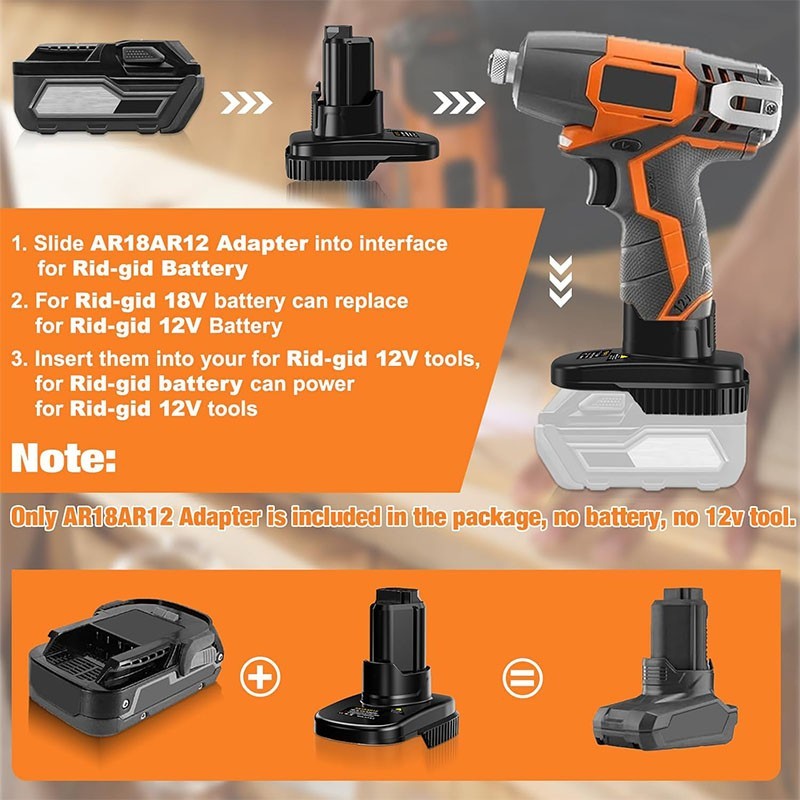 Adapter For Ridgid/AEG 18V Li-ion battery to For Ridgid R82007 12V Power Tools