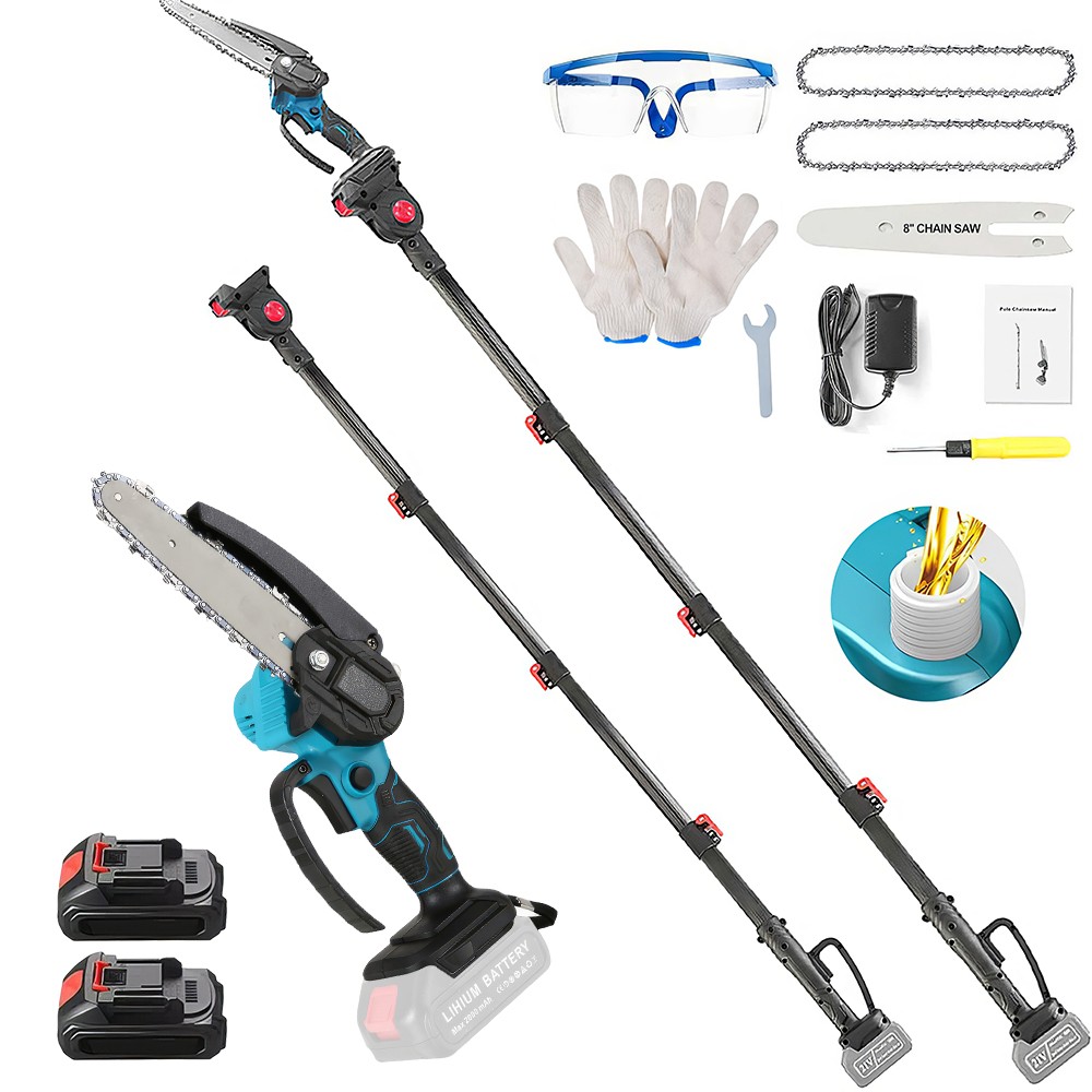 2-in-1 Electric Pole Saws Mini Chainsaw Cordless 6″ Chain Saw w/ Extension Pole