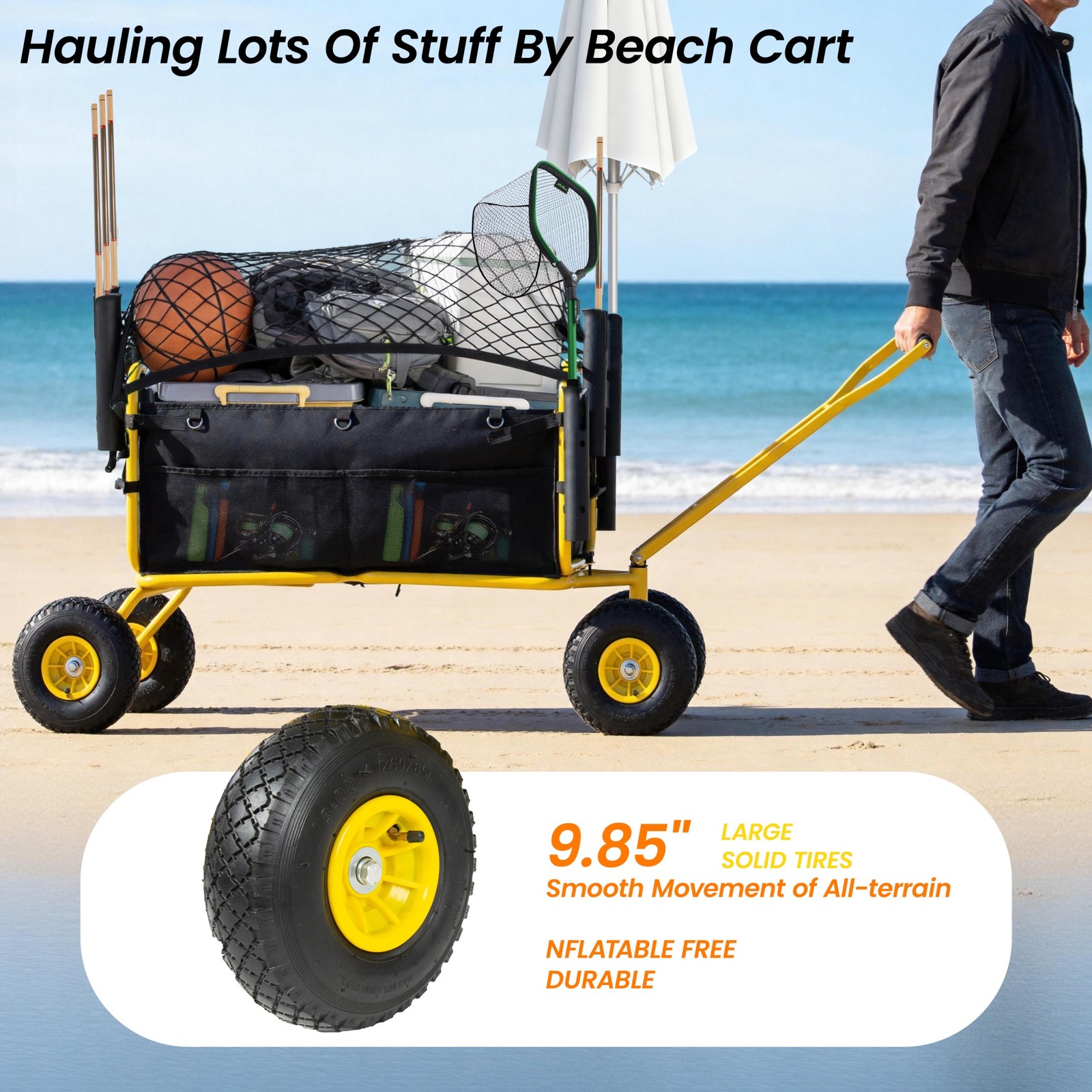 550lb Large Capacity Fishing Collapsible Wagon w/ All-Terrain Wheels&Rod Holder
