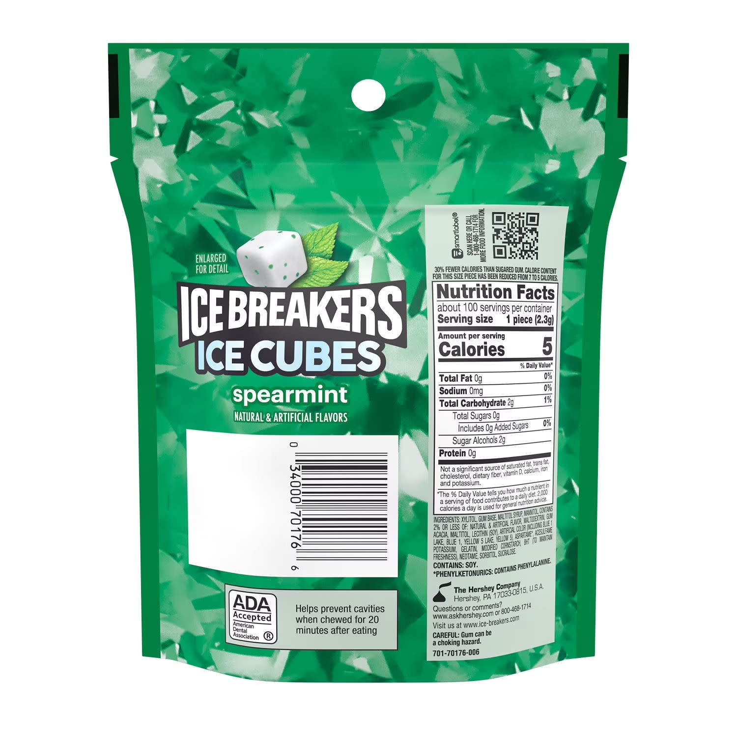 (Pack of 2) Ice Breakers Ice Cubes Spearmint Sugar Free Gum 8.11 oz 2x 100 pcs