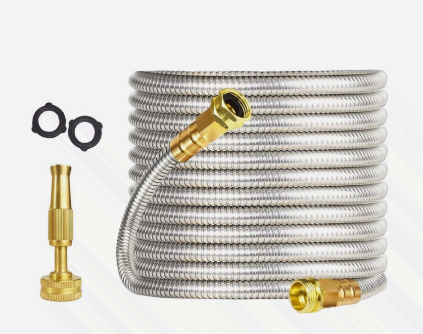 25FT Stainless Steel Metal Garden Water Hose Pipe Flexible Lightweight