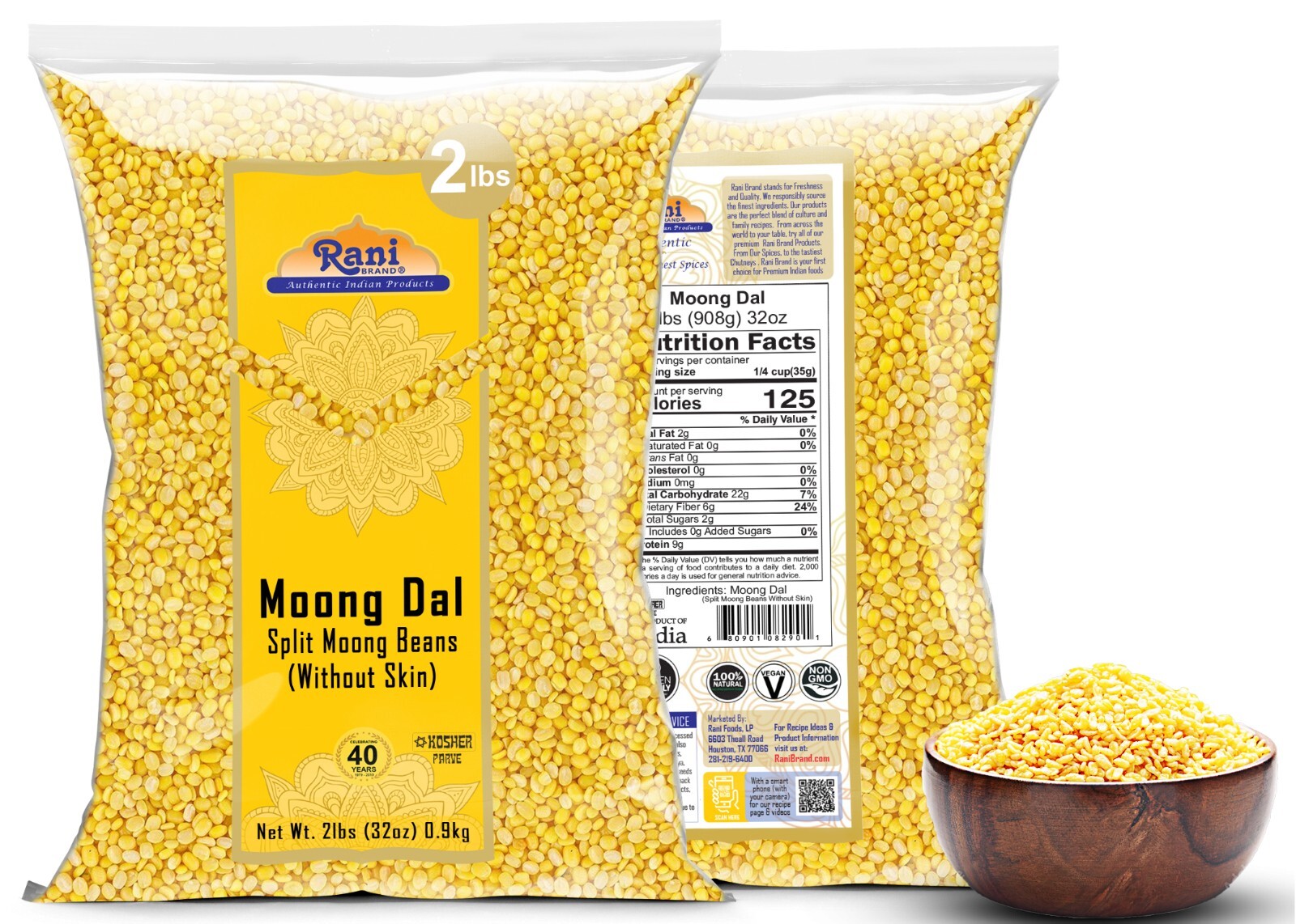 Rani Moong Dal (Split Mung Beans without skin) Indian Lentils, 32oz (2lbs) 907g