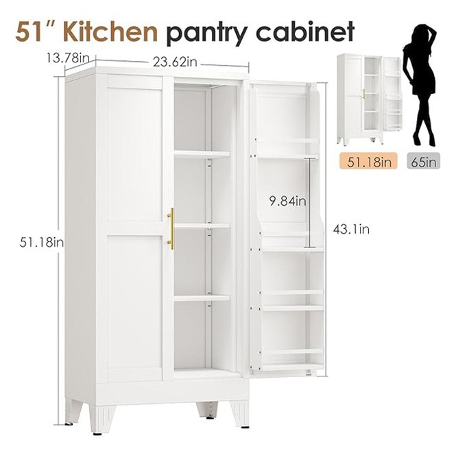 Metal Kitchen Pantry Cabinet, 47″ Freestanding Storage Cupboard with Adjustable