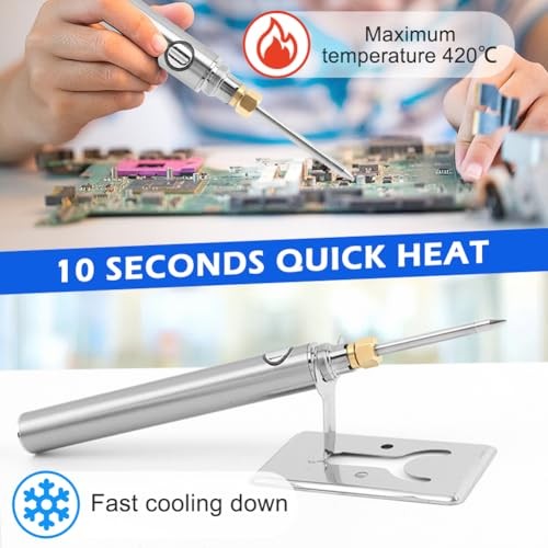 Cordless Soldering Iron Kit, Rechargeable 1100mah 5V 15W Rapid Heat Silver