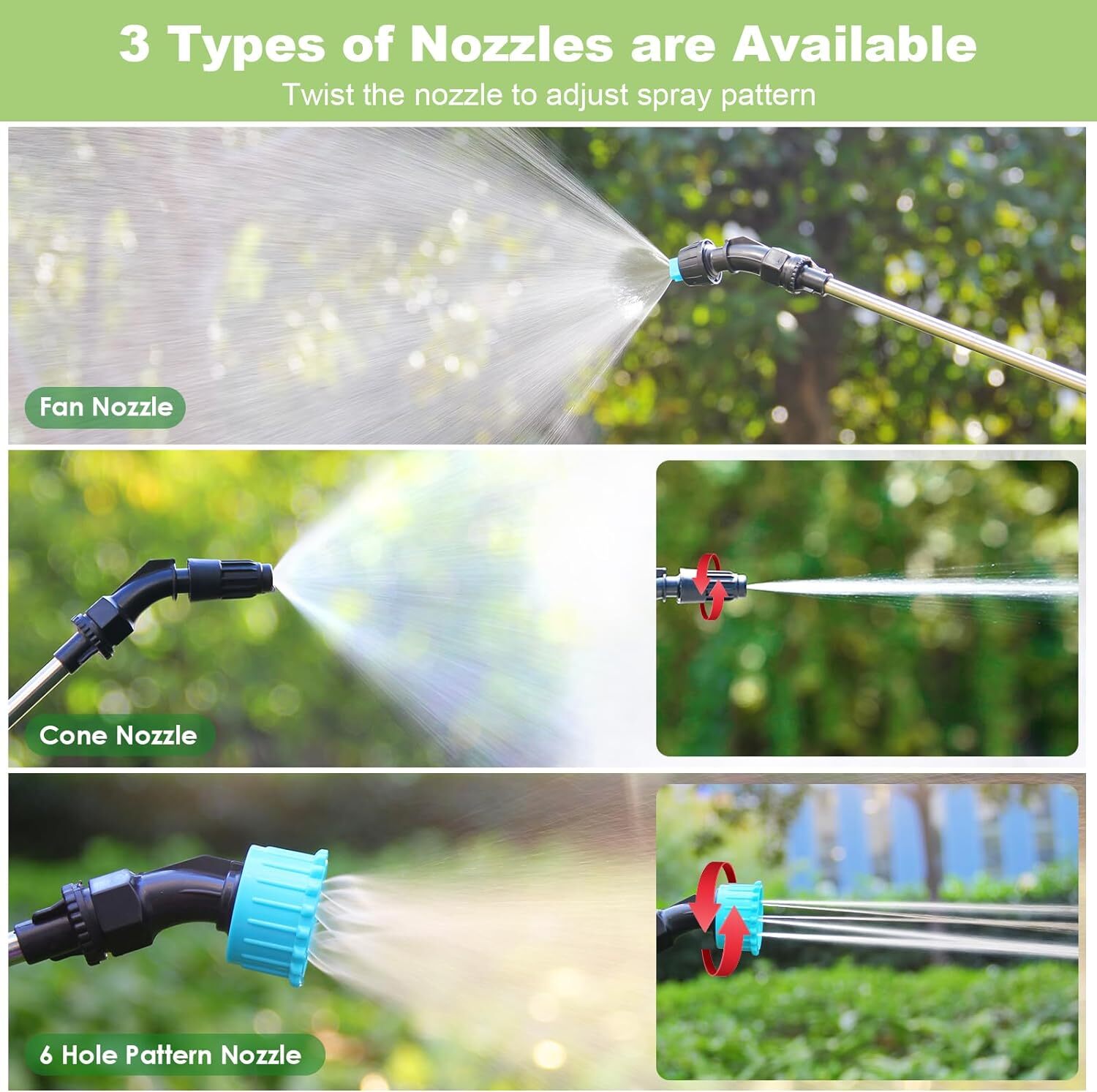 Battery Powered Sprayer 2 Gallon Powerful Electric Sprayer with 3 Mist Nozzles