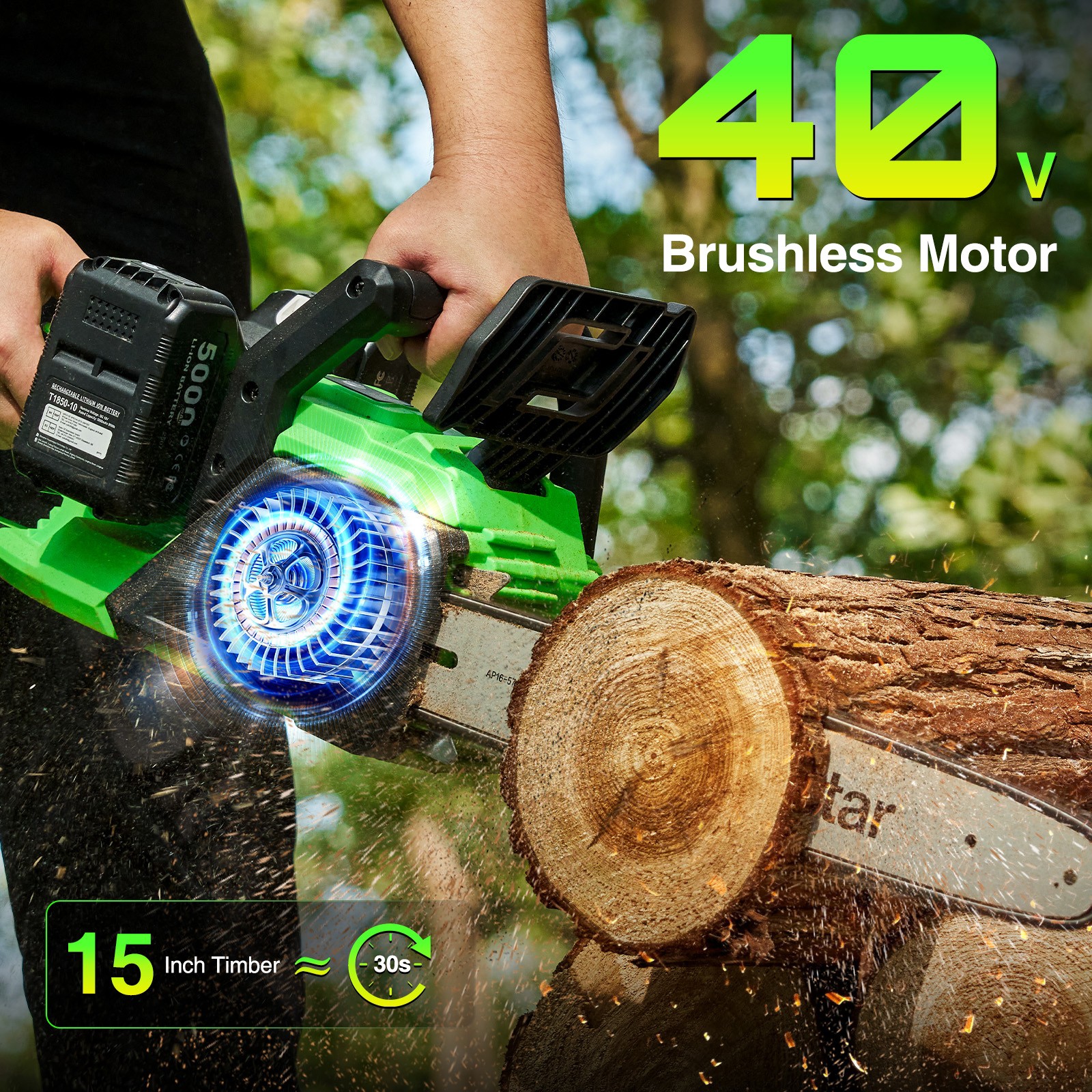 Taskstar 40V 16-Inch Cordless Chainsaw Brushless Saw 2×5.0Ah Battery & Charger