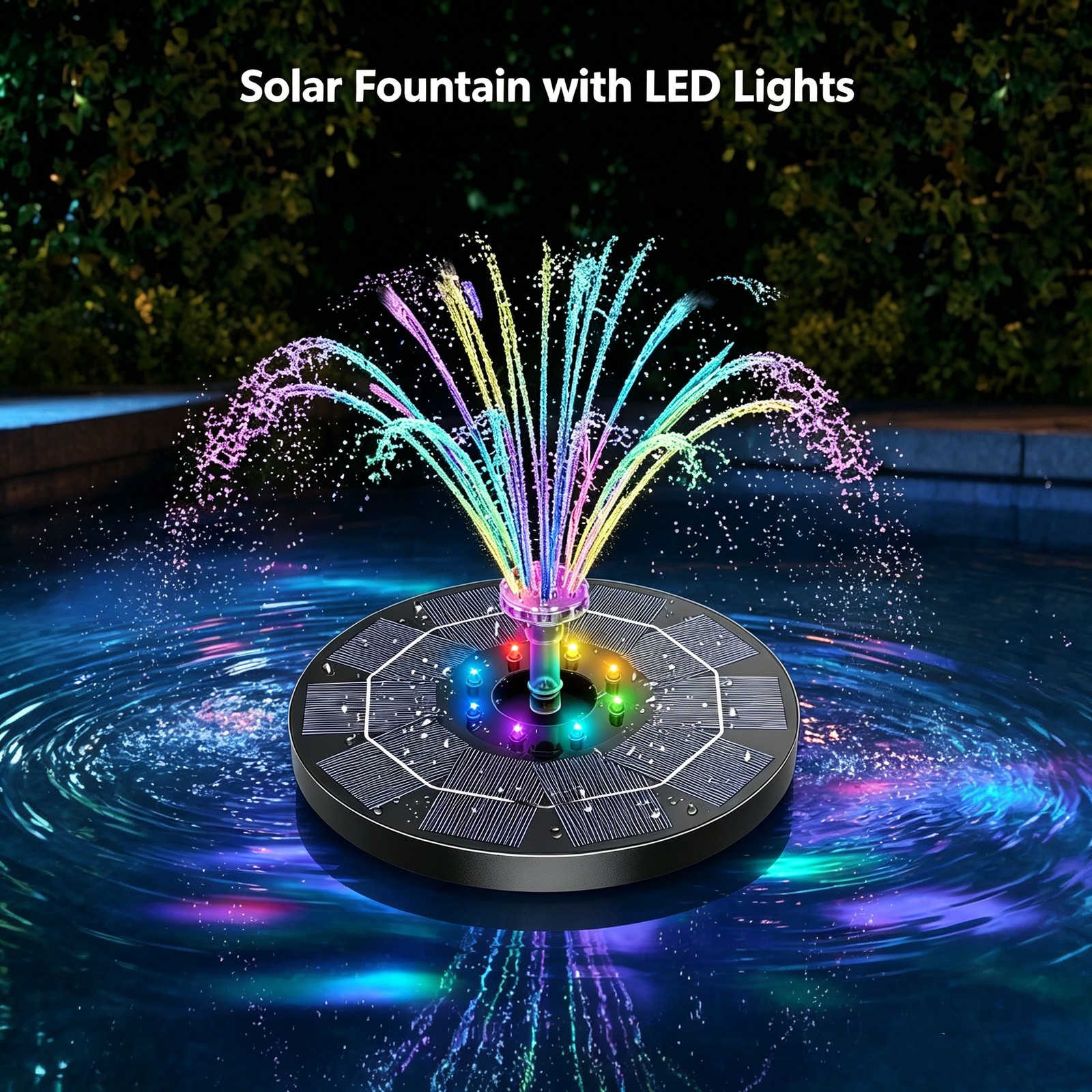 3W LED Solar Bird Bath Fountains Built-in 1500mAh Battery Solar Fountain Pump, j