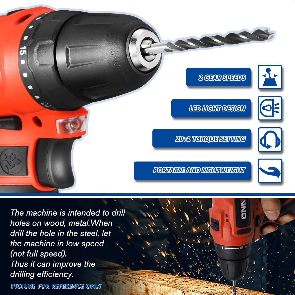 DNA Motoring 12V Electric Drill Cordless Electric Screwdriver Drill+Keyless Red