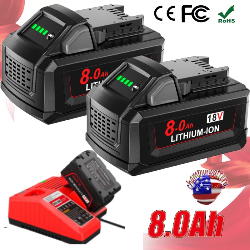 2Pack 8.0AH For Milwaukee for M18 Lithium Extended Capacity Battery 48-11-1860