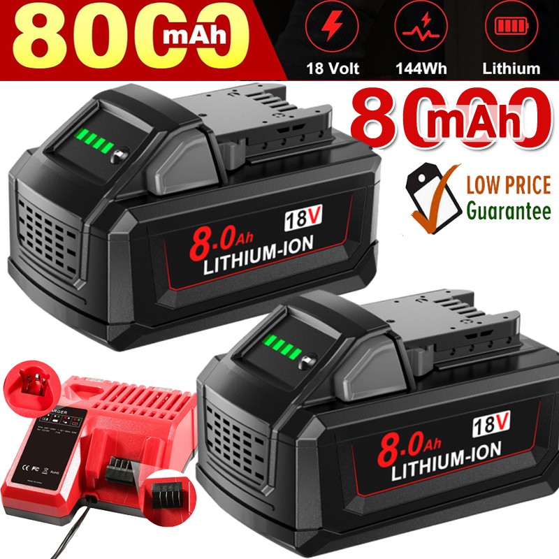 2pack 8AH Battery and Charger For Milwaukee for M18 Extended Capacity 48-11-1860