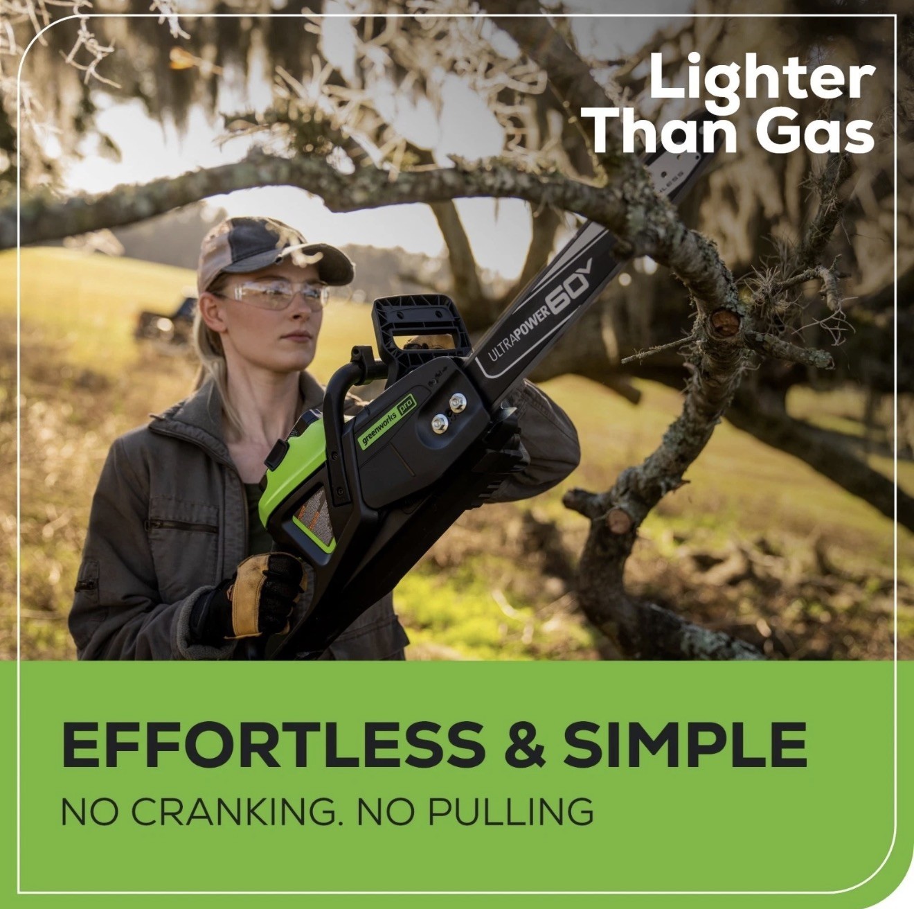 Greenworks 60V 16 inch Chainsaw 2000W Brushless w/ 2.5Ah Battery and 3A Charger