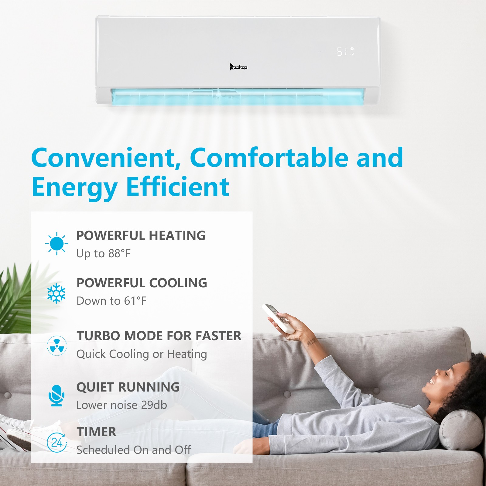 11500 BTU Mini Split Air Conditioner Heat Pump System Wifi Up to 550 Sq. Ft 115V