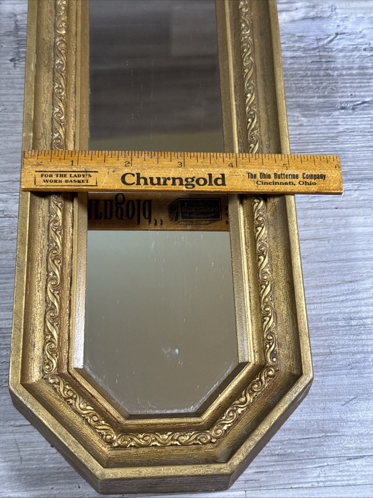 Pair Homco Octagon Mirror Gold Accent Plastic Hollywood Regency MCM 17.5 x 5.25