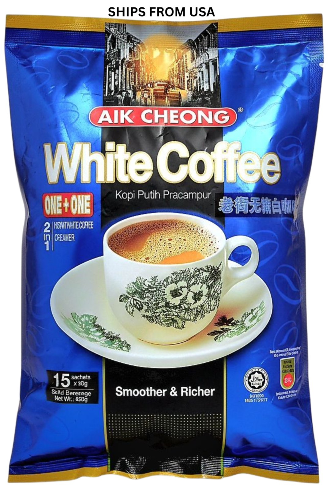 AIK CHEONG White Coffee ONE+ONE | 2-in-1 Instant Blend | Malaysia | 15ct 450g