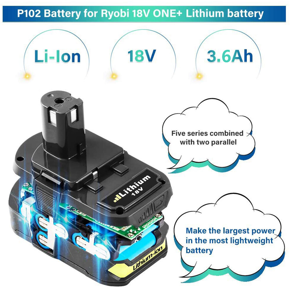 2Pack 3600mAh 18V lithium-ion Battery for Ryobi P102 P103 P105 P108 ONE+ RB18L50