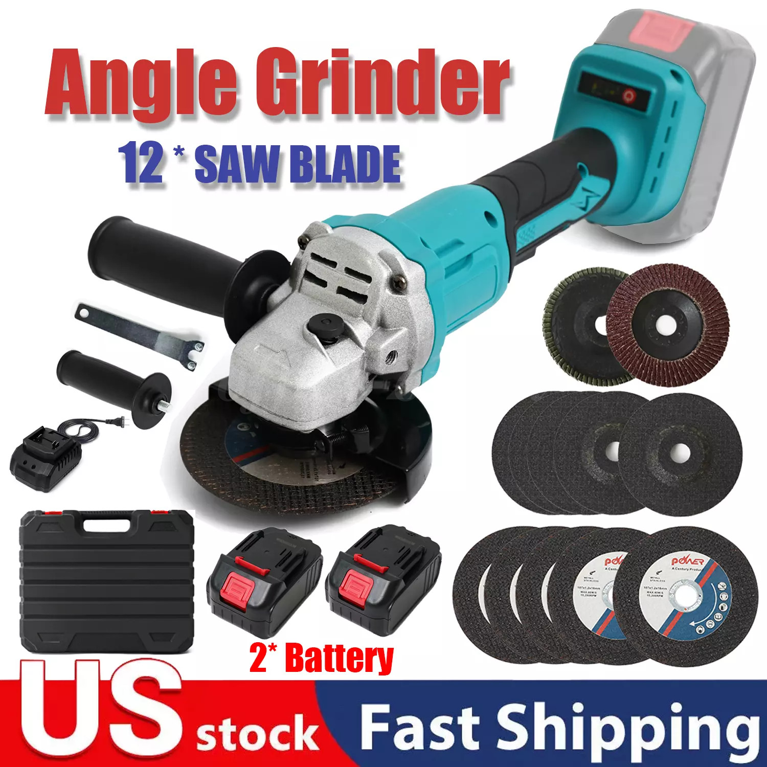 21V Brushless Angle Grinder 4″ Cordless Angle Grinder Kit with 2-1300mah Battery