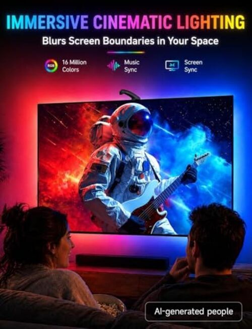TV LED Backlight with Sensor, LED Sync Lights for TV 55-65 Inch, Multicolor