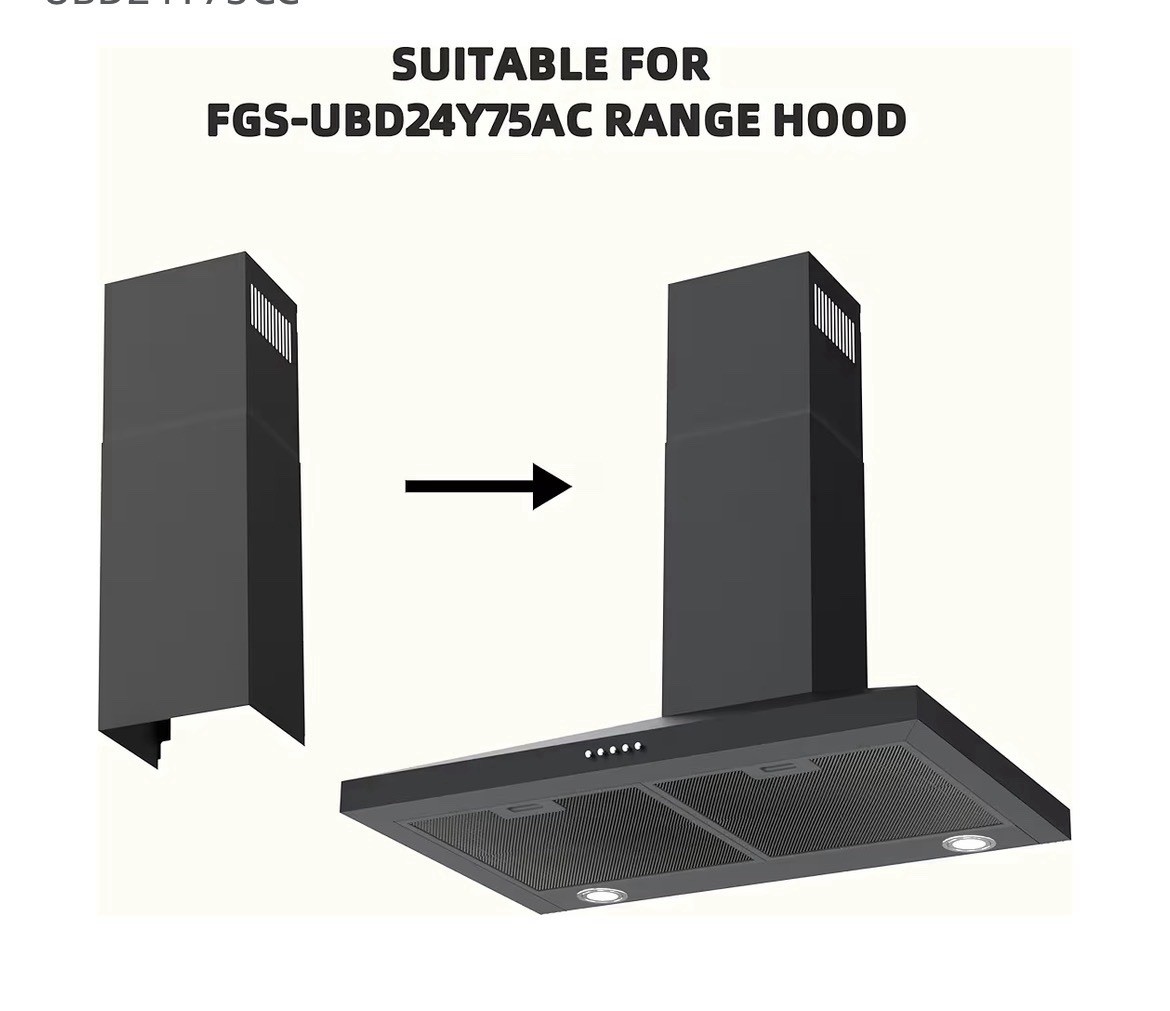 Firegas Black Range Hood Extension Chimney Wall Mount 8.11″W x 6.65″D x 27.55″H