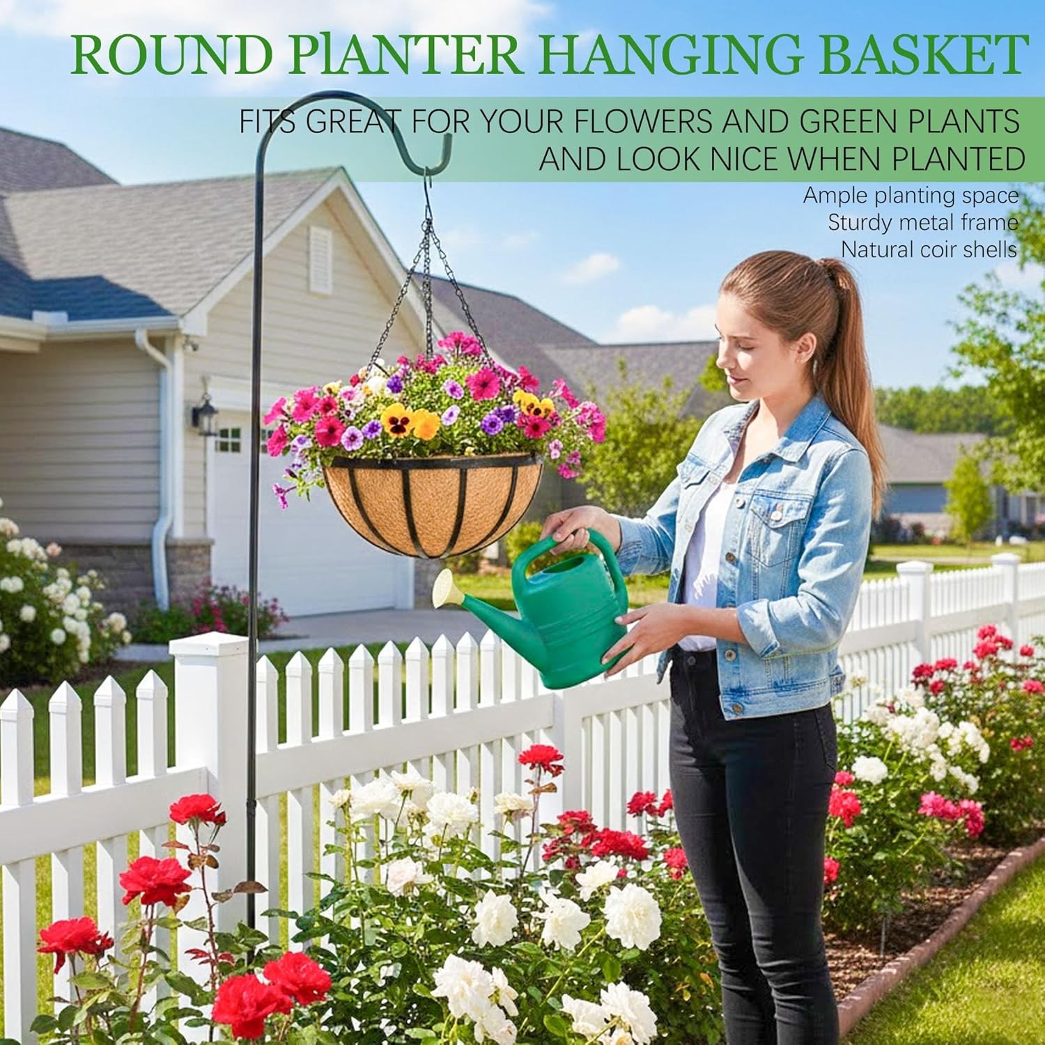 4 Pack 14in Metal Hanging Baskets with Coco Liner for Garden Decor