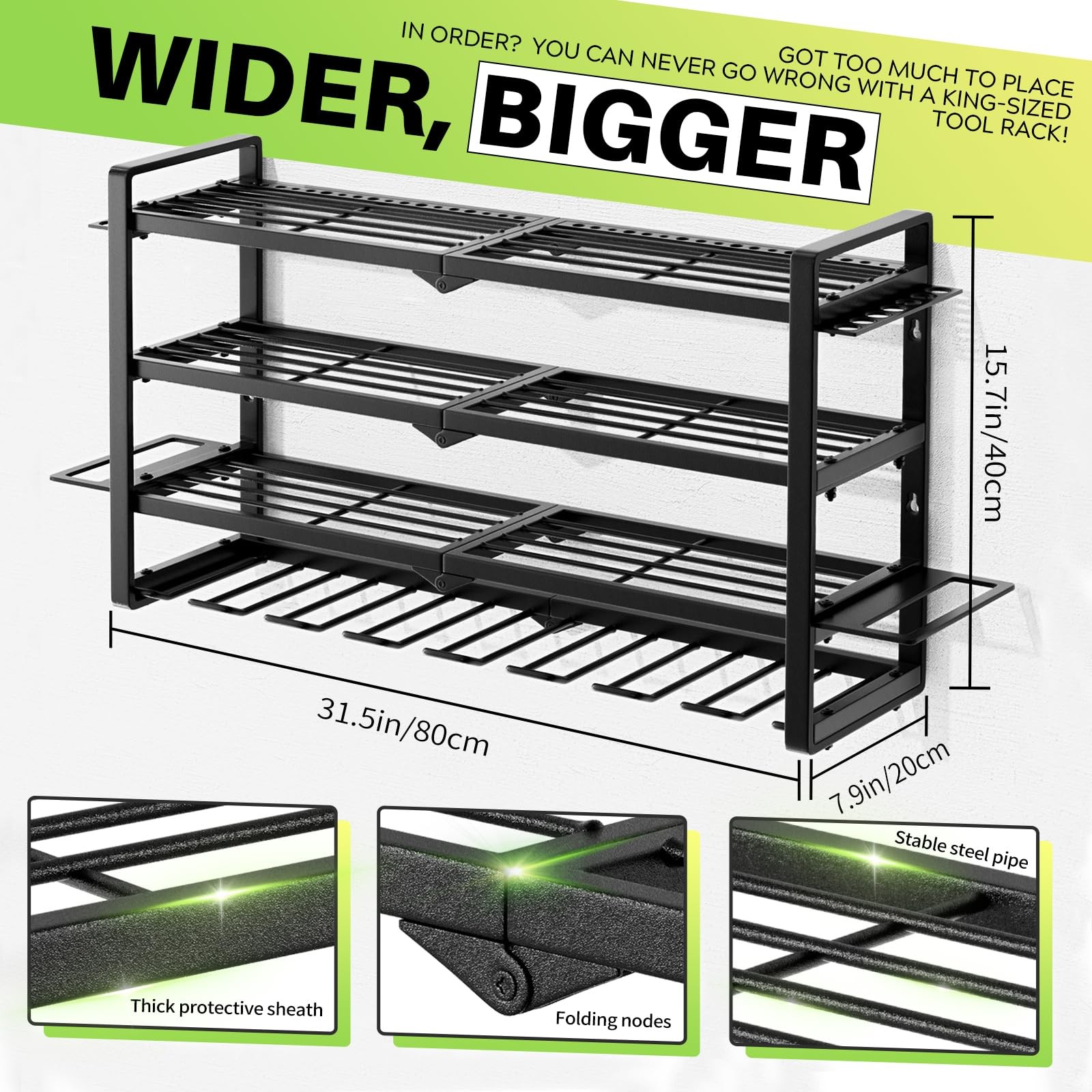 Large Power Tool Organizer Wall Mount, 8 Slots 4-4, With Charing Station