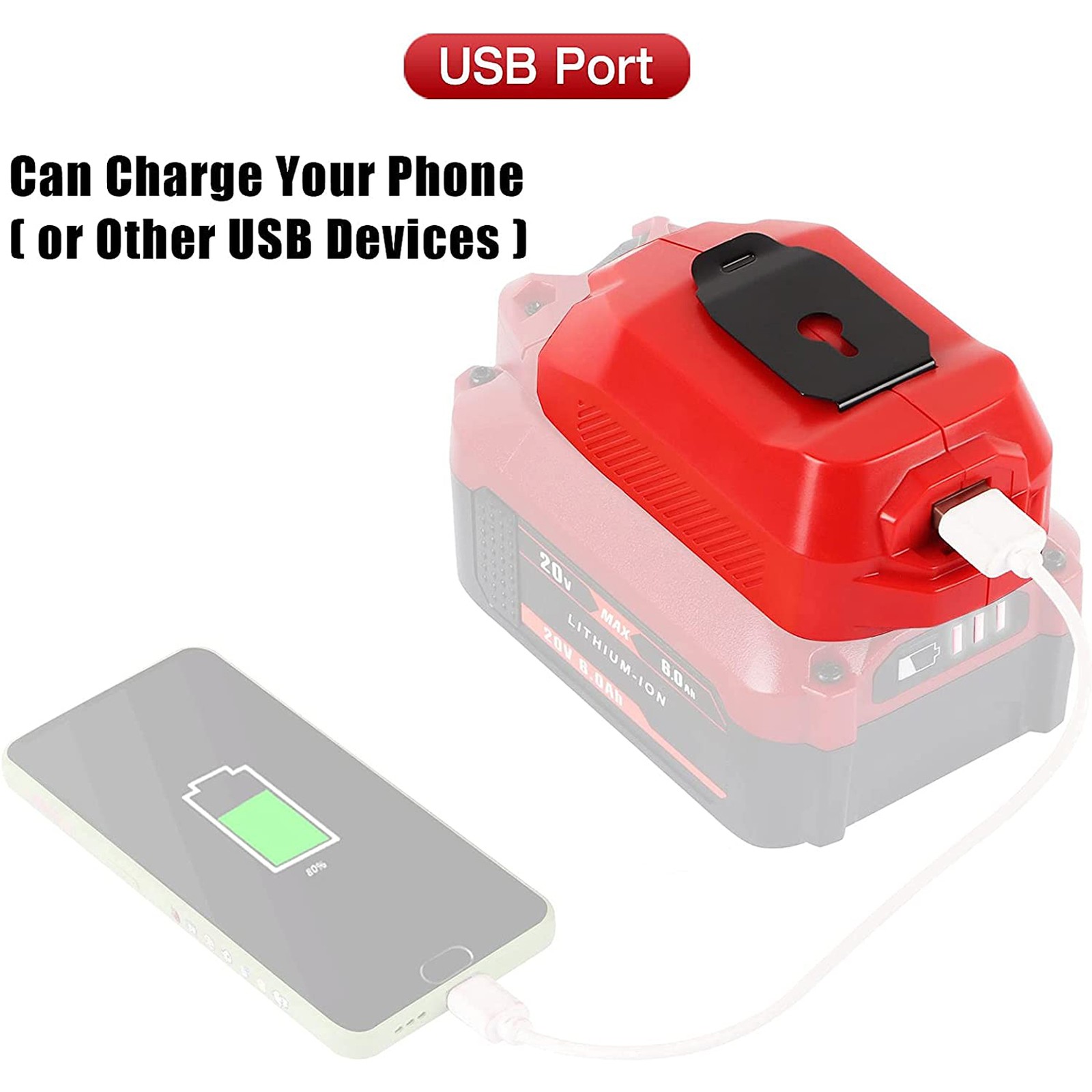 New USB Adapter For Craftsman 20V Li-Ion Battery CMCB002B CMCB202 POWER SOURCE