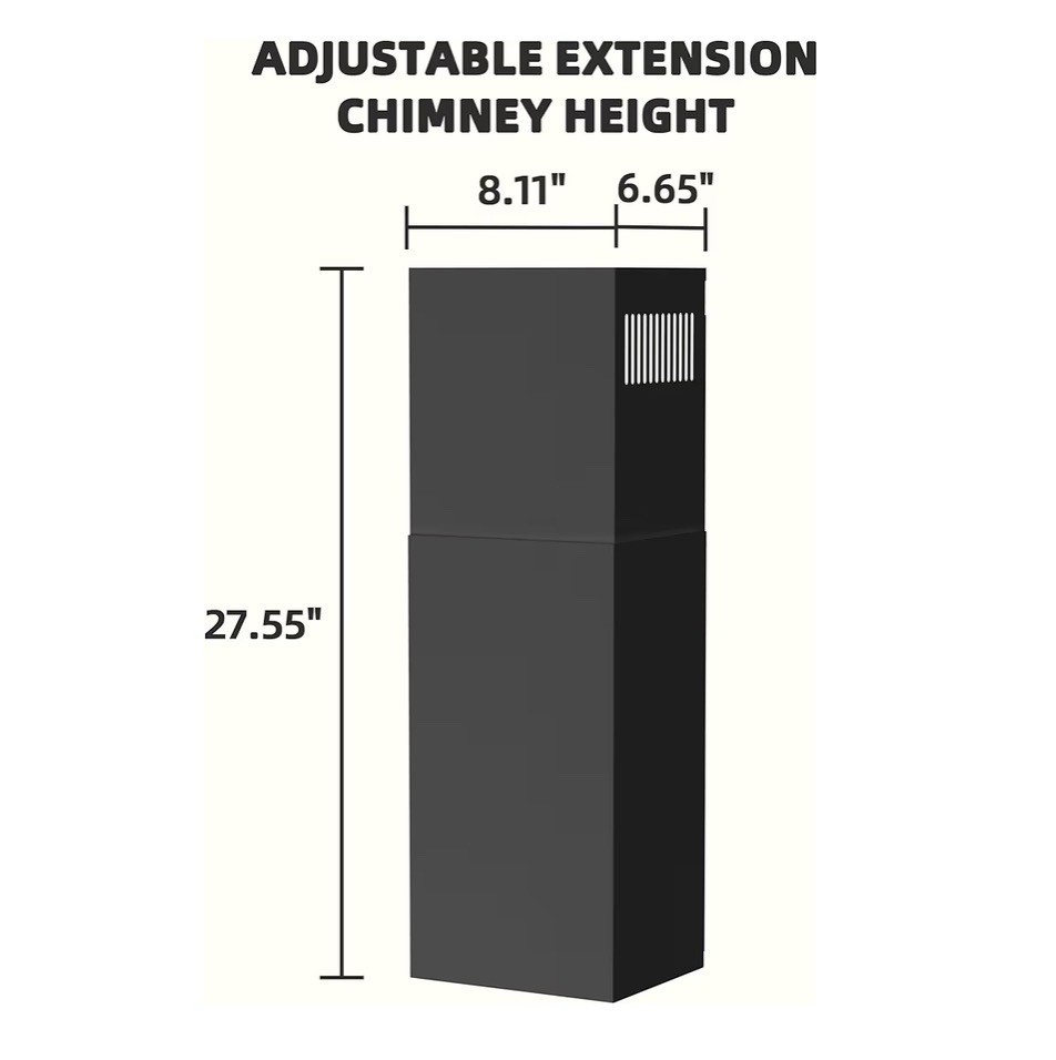 Firegas Black Range Hood Extension Chimney Wall Mount 8.11″W x 6.65″D x 27.55″H