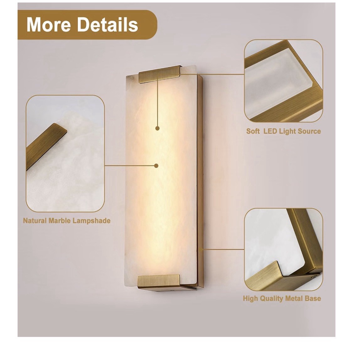 14.2in Alabaster Wall Sconce, Large Natural Marble LED Modern Wall Lamp 12W